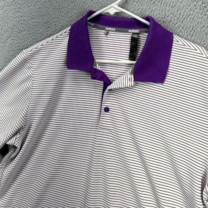 Adidas Adidas Golf Polo Shirt Mens Large Purple White Pinstripe Short Sleeve Casual Lightweight Size US L / EU 52-54 / 3 - 4 Thumbnail