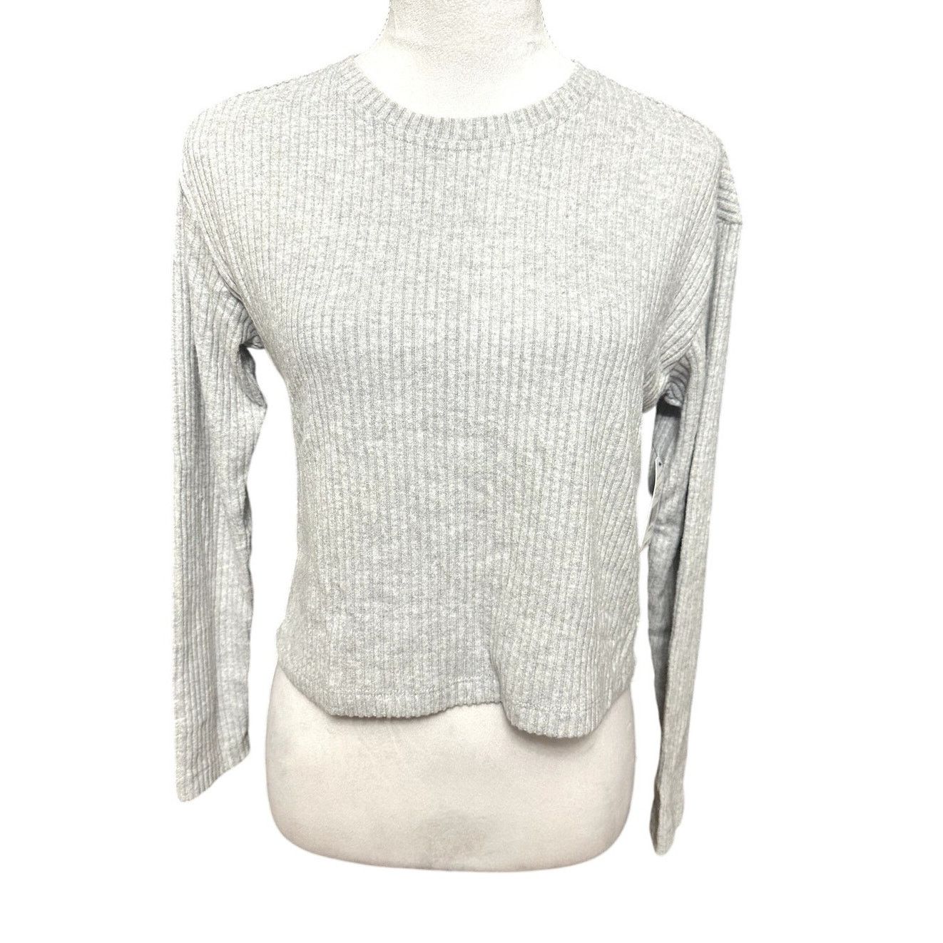 Other Black Tape Sweater Ribbed Cropped Long Sleeve Gray XS NWT Size XS / US 0-2 / IT 36-38 - 2 Thumbnail