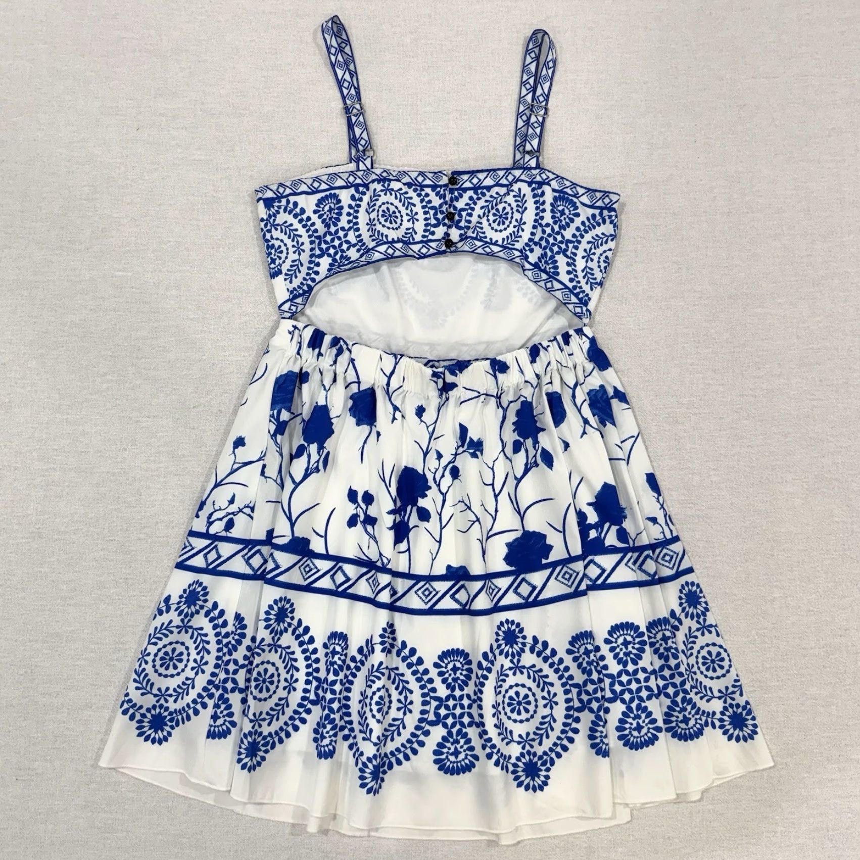 Vintage Unbranded Boho Blue & White Floral Print Ruffle Mini Dress S Small Backless Size S / US 4 / IT 40 - 3 Thumbnail
