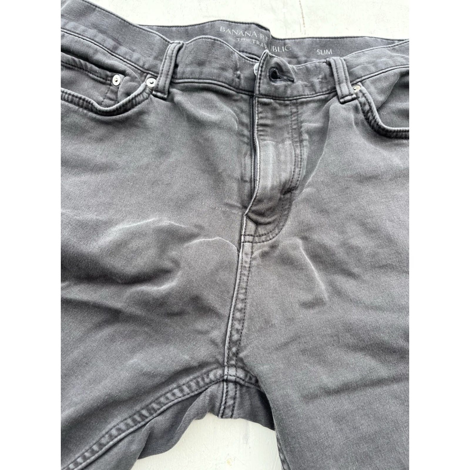 Banana Republic Banana Republic Traveler Pants Mens Black/Gray 35x34 Slim Stretch Taper Straight 5-Pocket Flat Front Casual City Size US 35 - 5 Thumbnail