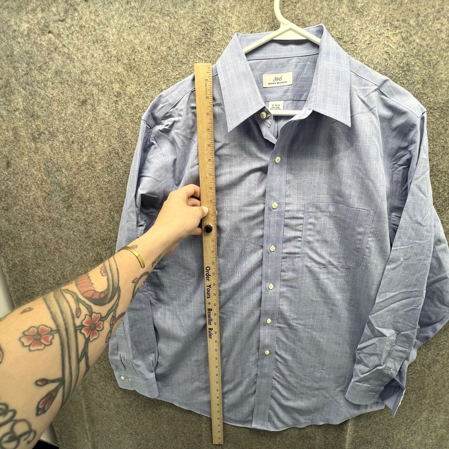 Brooks Brothers Brooks Brothers Dress Shirt Mens 16 34/35 Blue Check Regular Non-Iron 100% Cotton Button Front Short Sleeve? Size 42R - 4 Thumbnail