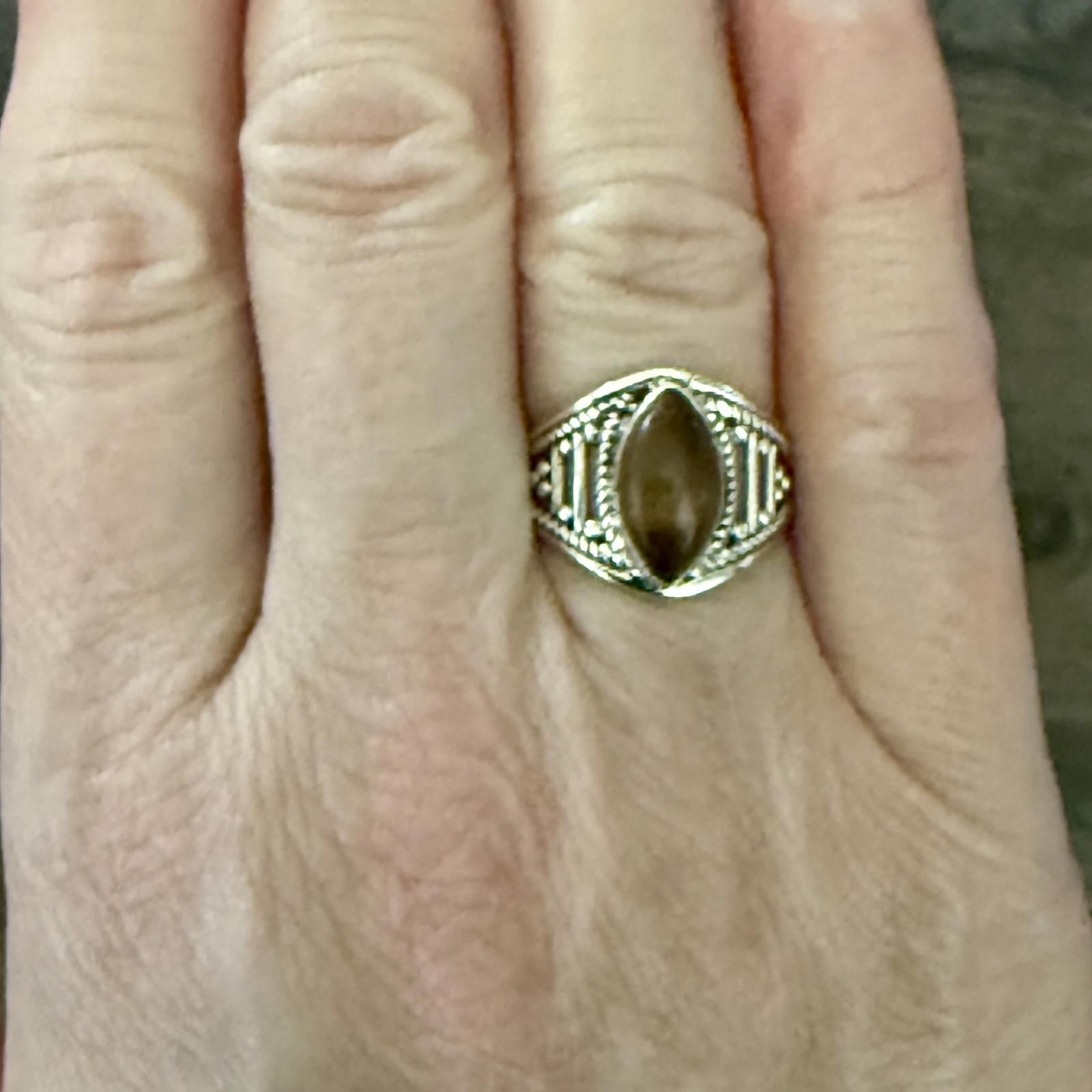 Designer Natural Tigers Eye Marquise Sterling Silver Ring Size 6 Size ONE SIZE - 4 Thumbnail