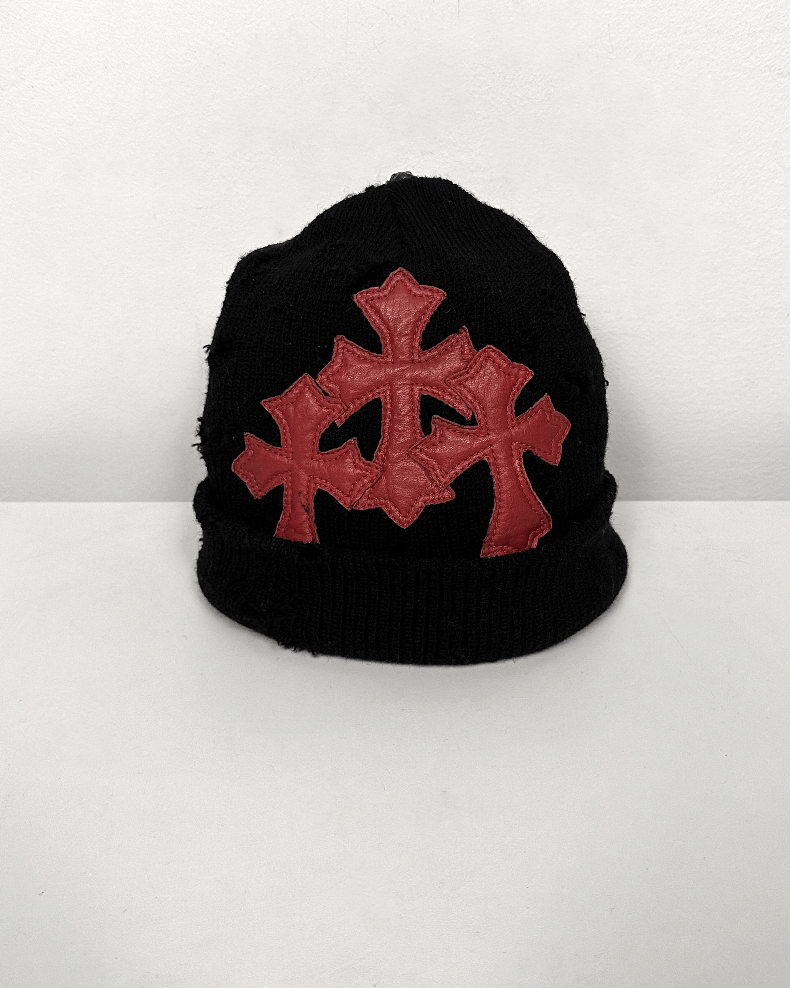 A&G Rock A&G Amal Guessous Rock Couture Distressed Cross Patch Beanie Size ONE SIZE - 1 Thumbnail