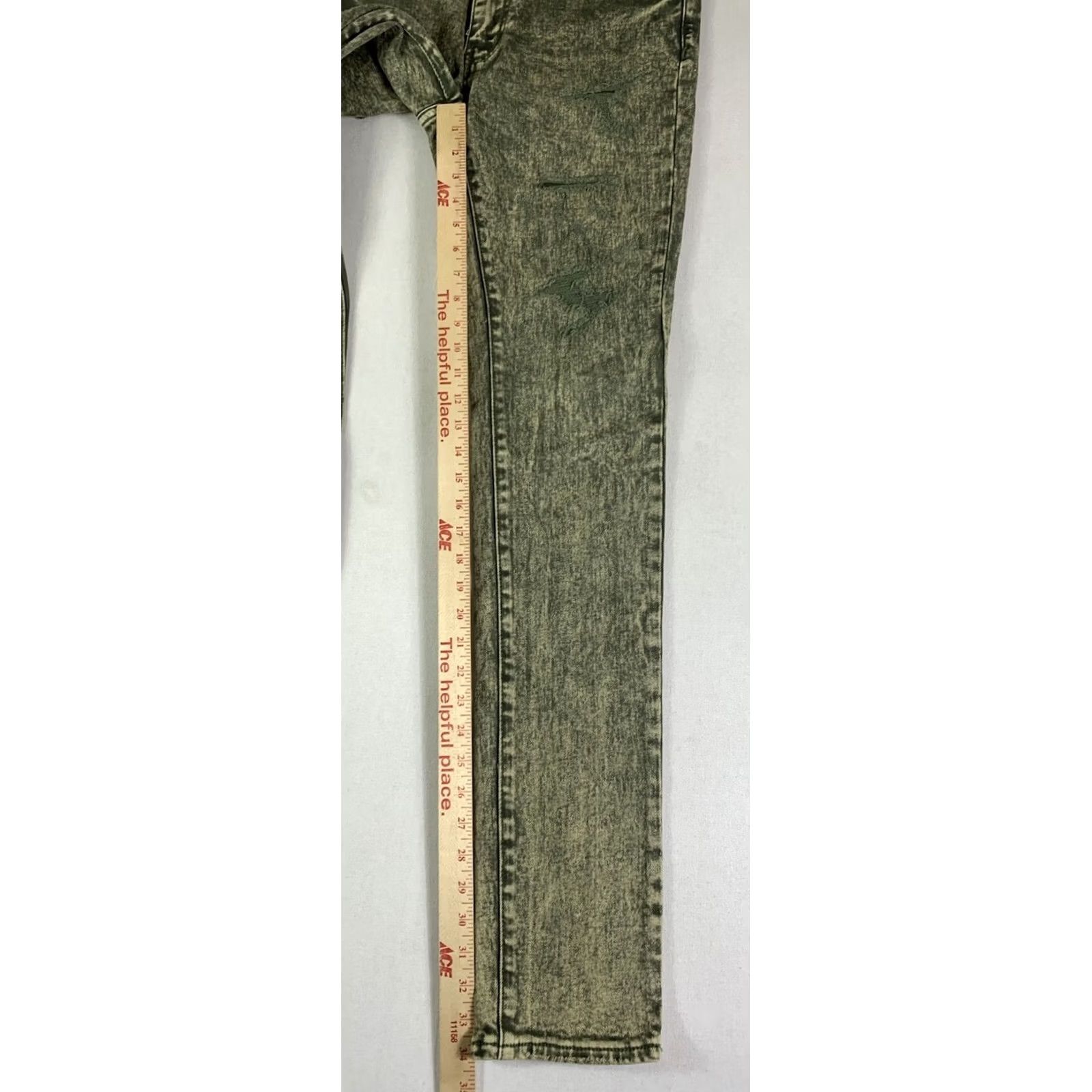 MNML MNML X369 Stretch Skinny Denim Jeans Mens 33x33 Green Olive Acid Wash Size US 33 - 3 Thumbnail