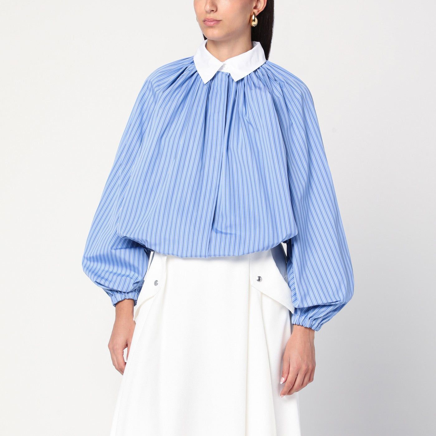 Patou Patou Striped Balloon-Sleeve Shirt In Light Blue Size M / US 6-8 / IT 42-44 - 1 Thumbnail