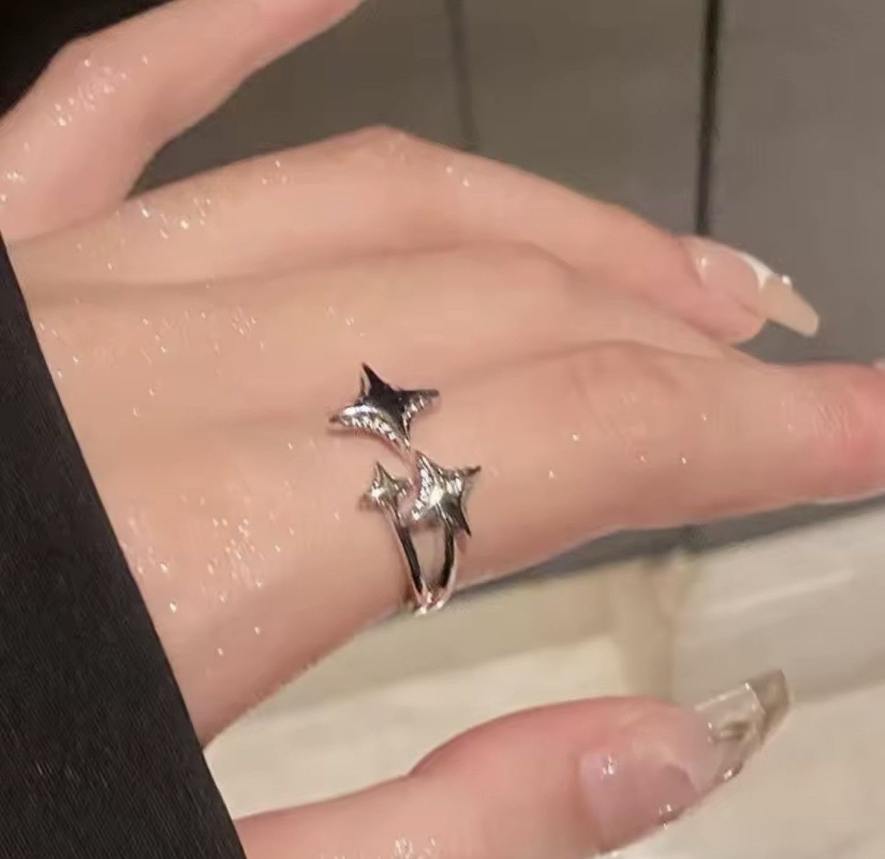 Jewelry Silver Color Four Pointed Star Rings Size ONE SIZE - 3 Thumbnail