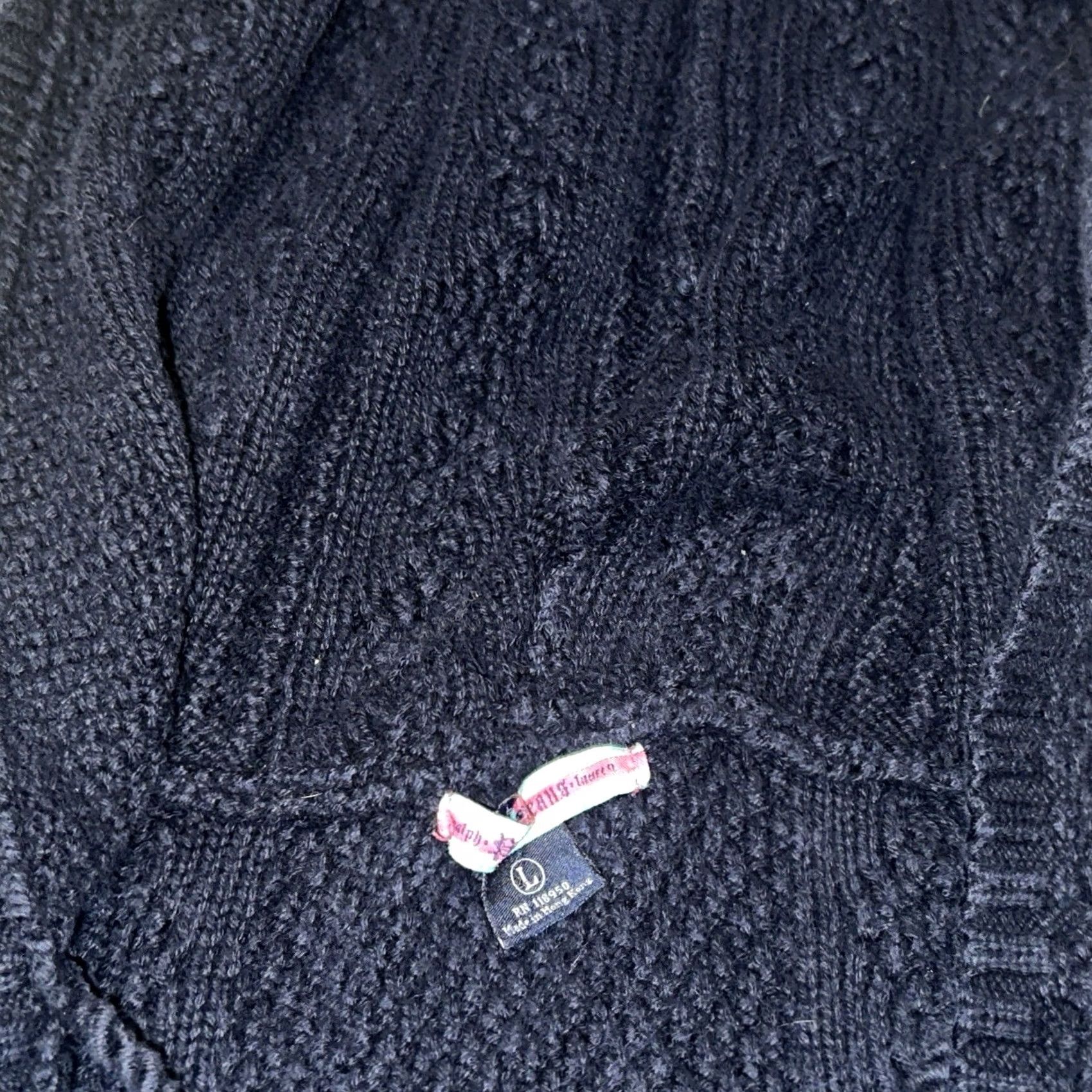 Ralph Lauren VINTAGE Ralph Lauren Sweater Hoodie Womens Large Blue Cable-Knit V-Neck Embroidered Logo Pullover Knit Cotton Reg... Size L / US 10 / IT 46 - 2 Thumbnail