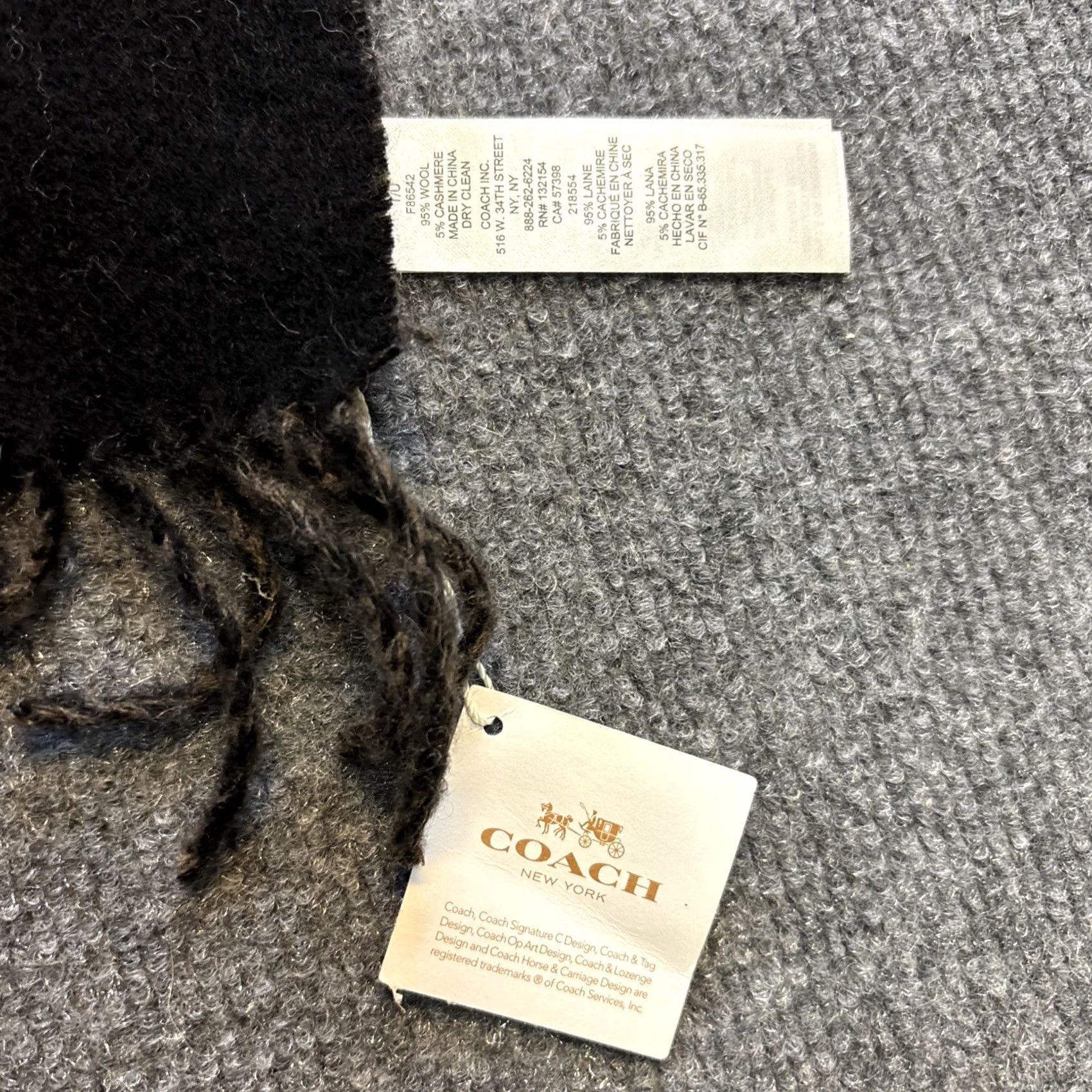 Coach NWT Coach Scarf Logo Bi-Color Wool Cashmere Blend 68” Long Black Brown Unisex Rectangle Neck Warmer Size ONE SIZE - 2 Thumbnail