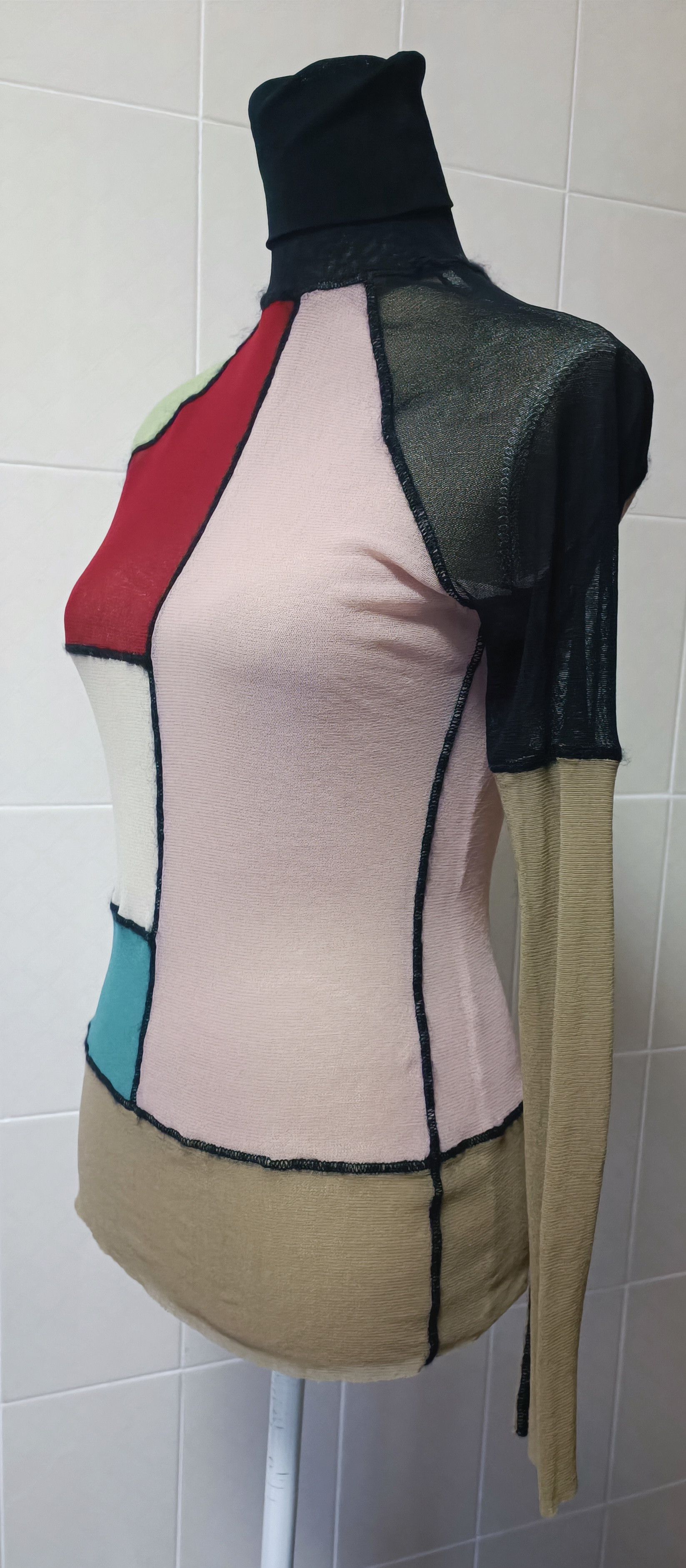Jean Paul Gaultier 90's - color block turtleneck mesh top Size L / US 10 / IT 46 - 10 Thumbnail