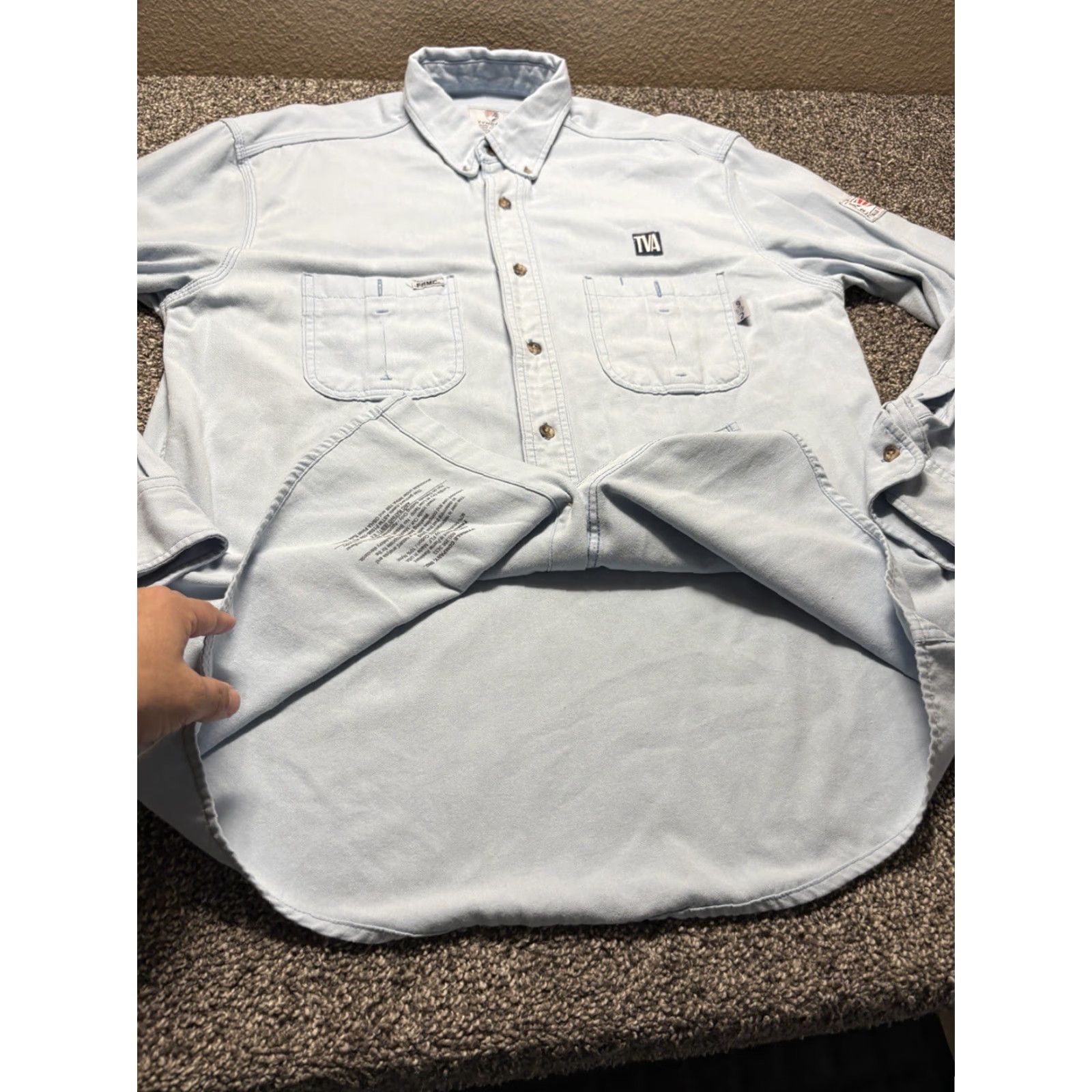 Denime Tyndale FR Shirt Mens Large Denim Blue Flame Resistant USA Made HRC 2 Work Size US L / EU 52-54 / 3 - 6 Thumbnail