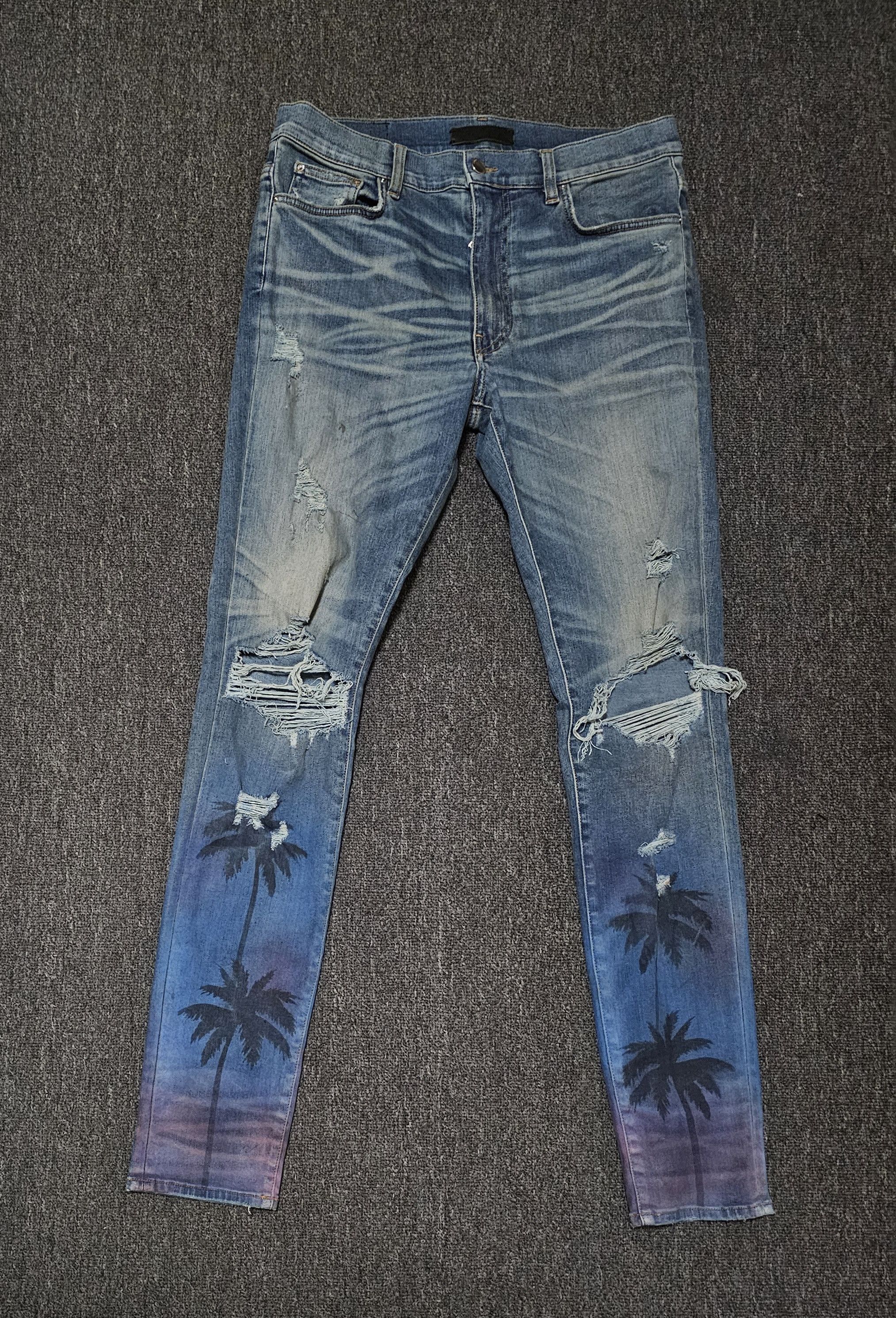 Amiri Amiri Men's Coconut Tree Painted Ripped Jeans Size 34 Size US 34 / EU 50 - 1 Thumbnail