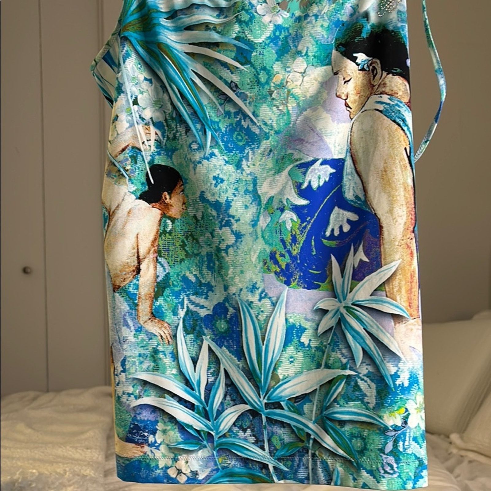 Blumarine NWT Hawaiian caracteres Paul Gauguin Blue Green Womens Top S Size S / US 4 / IT 40 - 5 Thumbnail