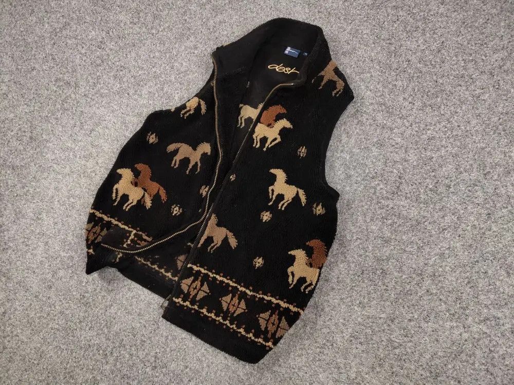 Japanese Brand Vintage 90's All dark Print Zip Fleece Vest Jacket Size US M / EU 48-50 / 2 - 2 Thumbnail