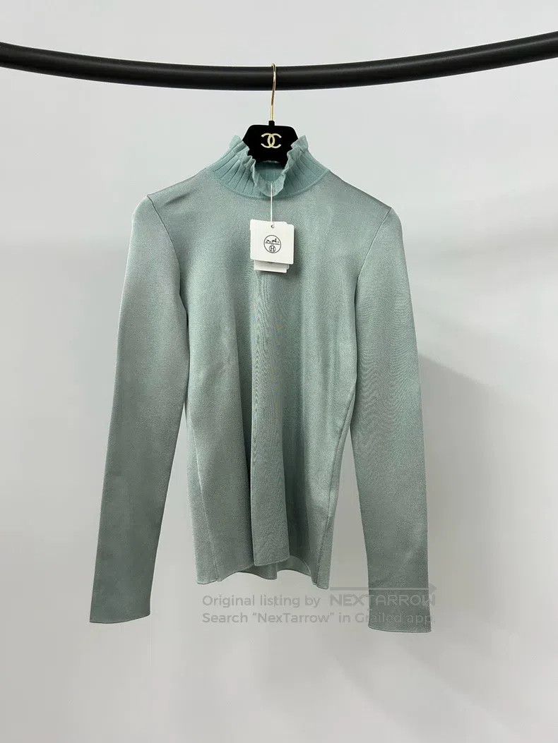 Hermes Hermes Lake Blue Lace Collar Knit Top Size XS / US 0-2 / IT 36-38 - 1 Thumbnail