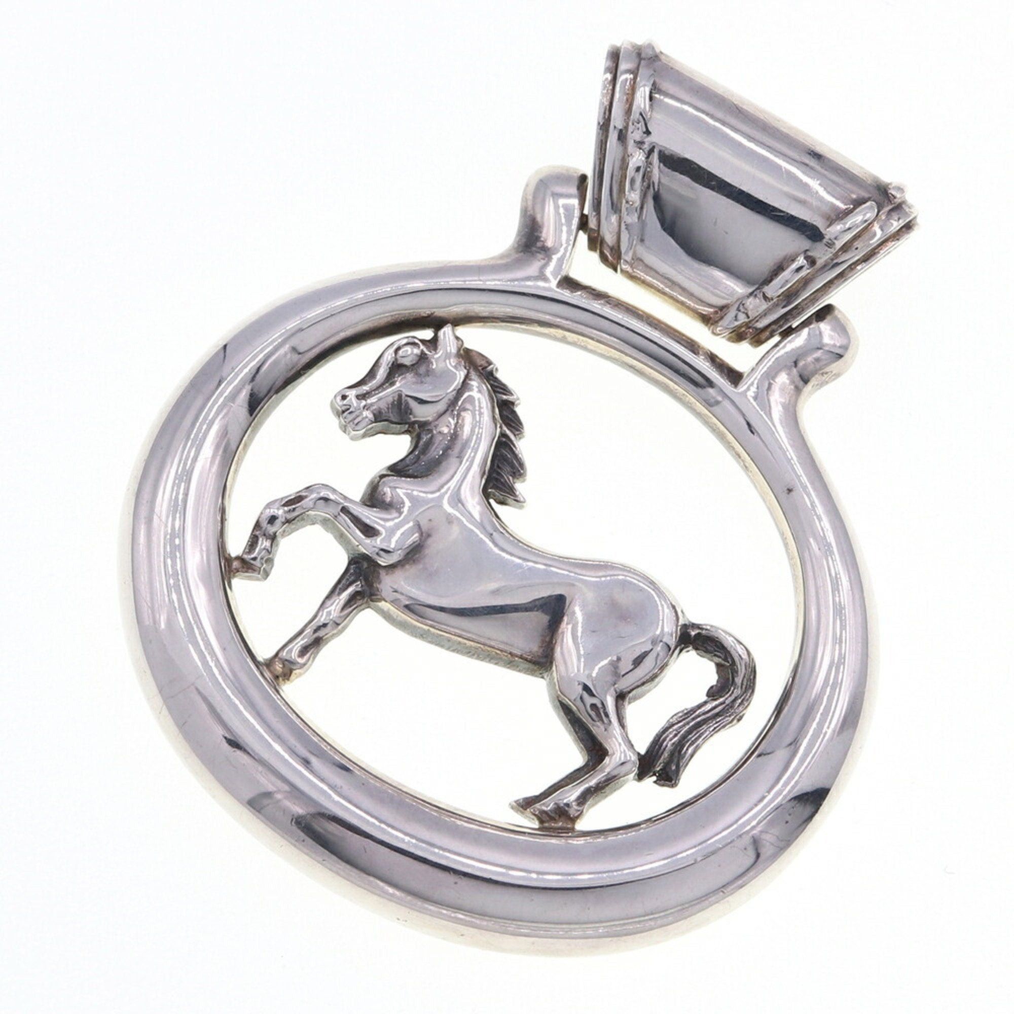 image of Hermes Pendant Top Silver Metal Head Necklace Charm Horse Ladies in Black, Women's