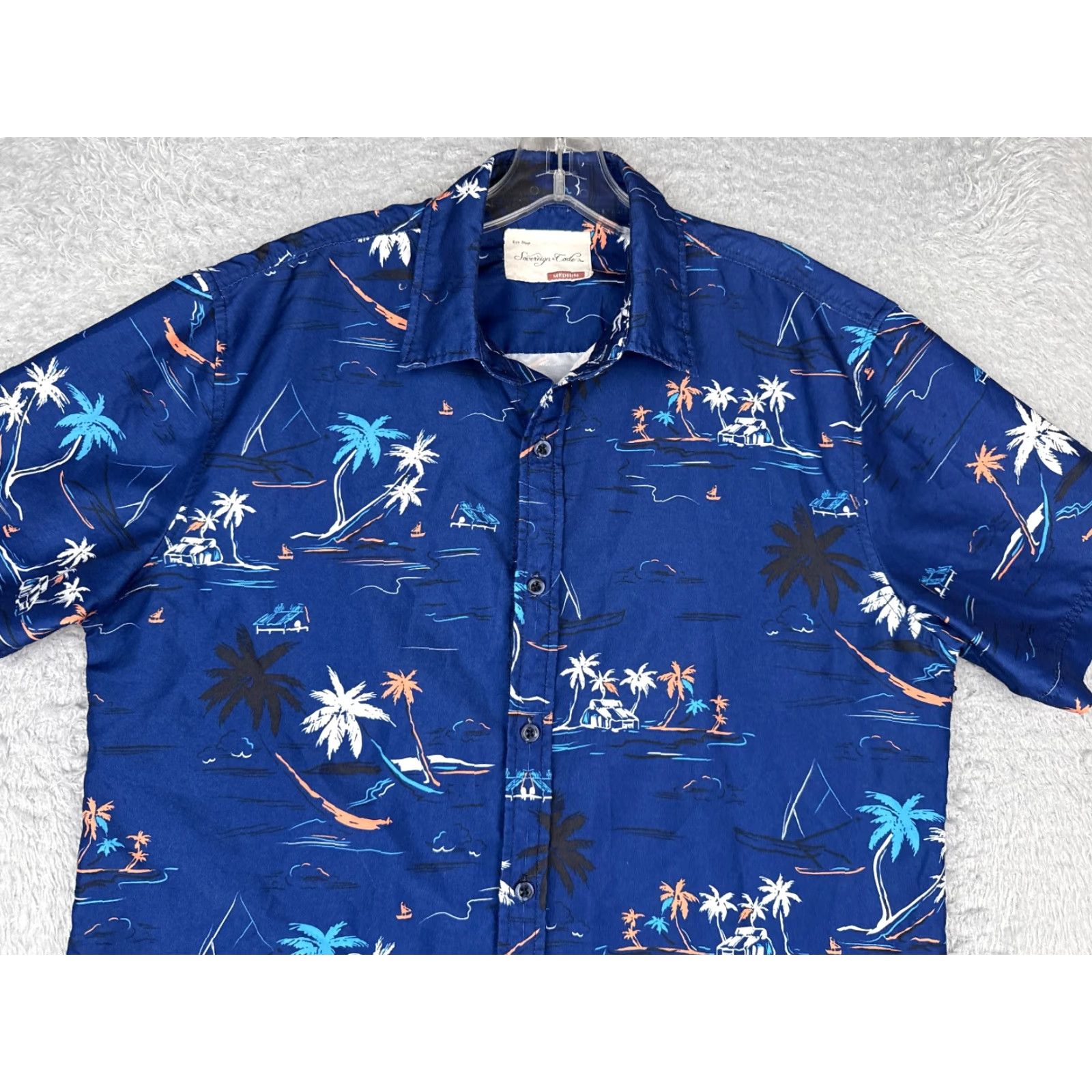 Sovereign Code Sovereign Code Shirt Men Medium Blue Button Up Hawaiian 100% Cotton Palm Hut Size US M / EU 48-50 / 2 - 4 Thumbnail
