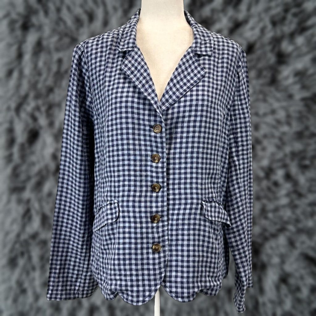 Vintage Sundance Women’s Blue Gingham 100% Linen Blazer Jacket Large Size L / US 10 / IT 46 - 1 Thumbnail
