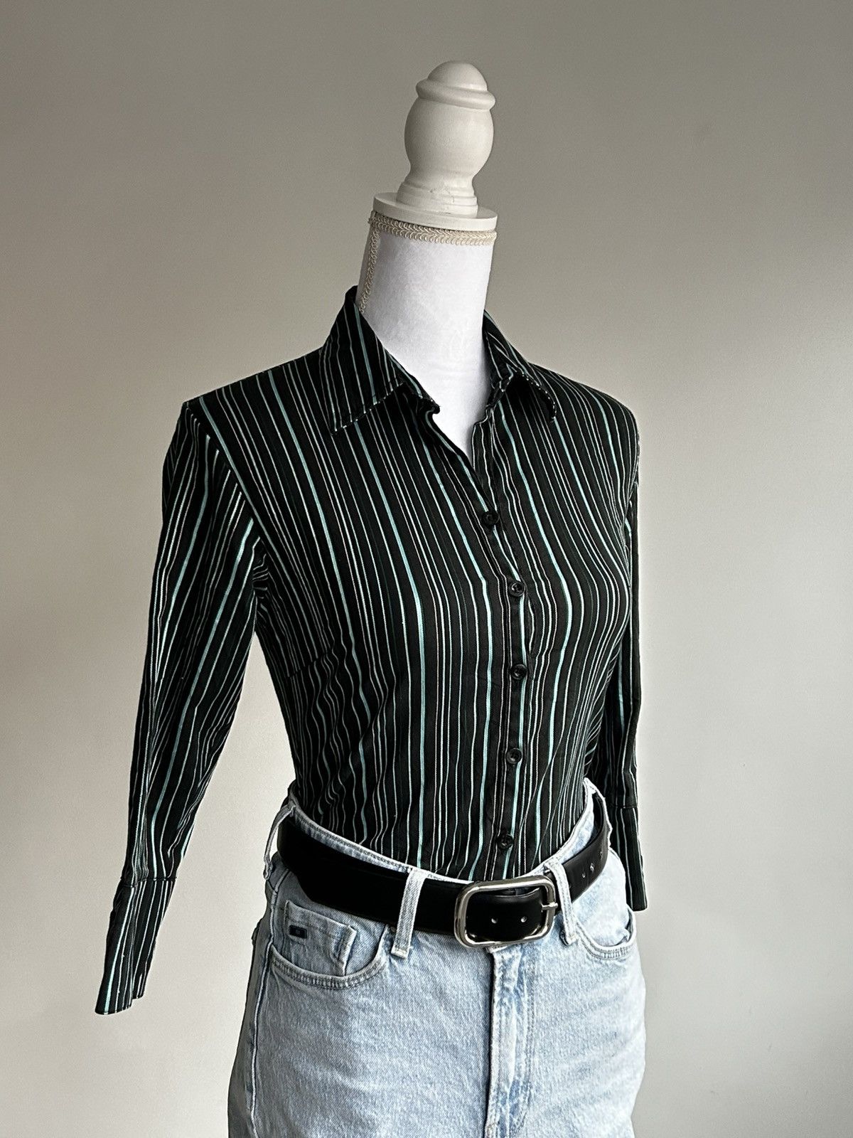 Vintage Vintage Saix 2000s Navy Blue Striped Shirt Size S / US 4 / IT 40 - 12 Thumbnail