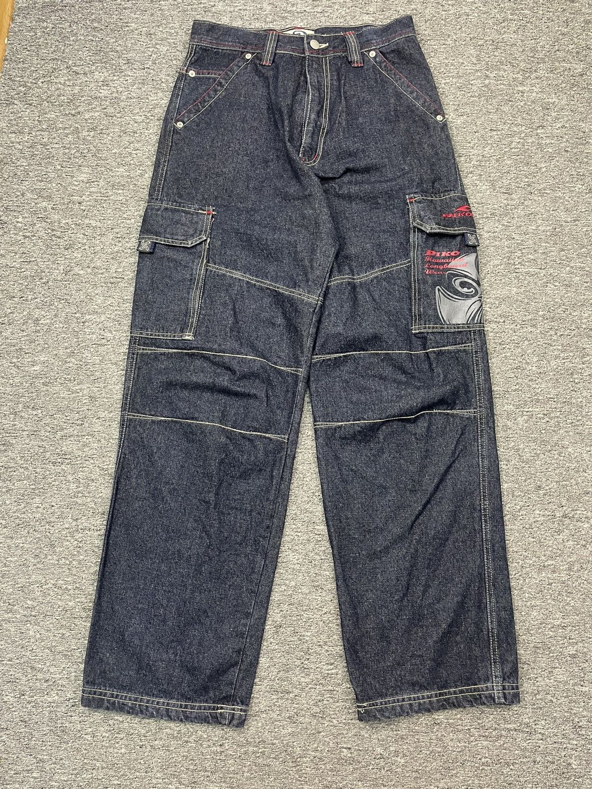 JNCO Hawaii Piko Cargo Jeans Baggy Double Knee Vintage Y2K Size US 28 / EU 44 - 4 Thumbnail