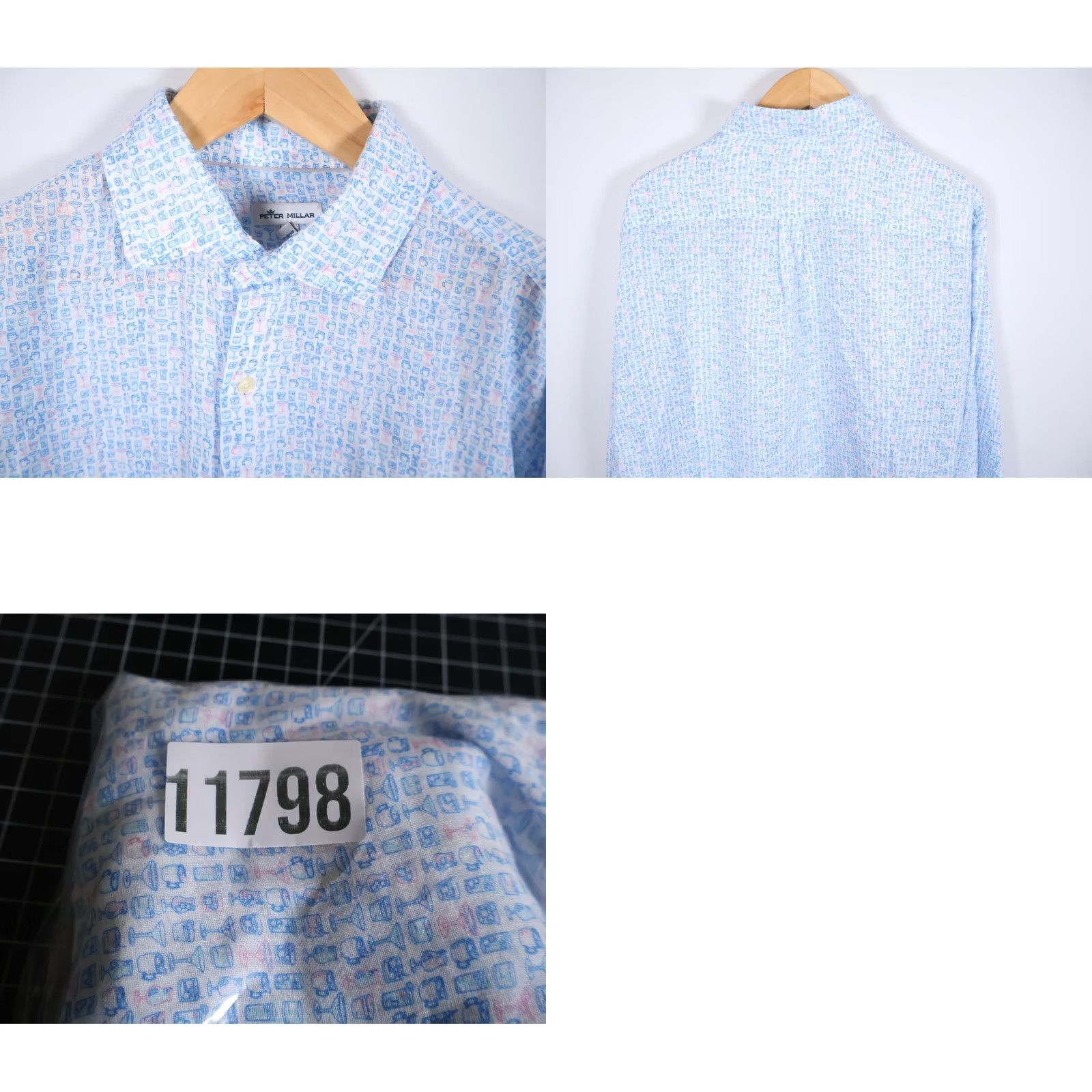 Peter Millar Peter Millar Linen Shirt Men's XL Blue Pink Cocktail Martini Motif Long Sleeve Size US XL / EU 56 / 4 - 9 Thumbnail