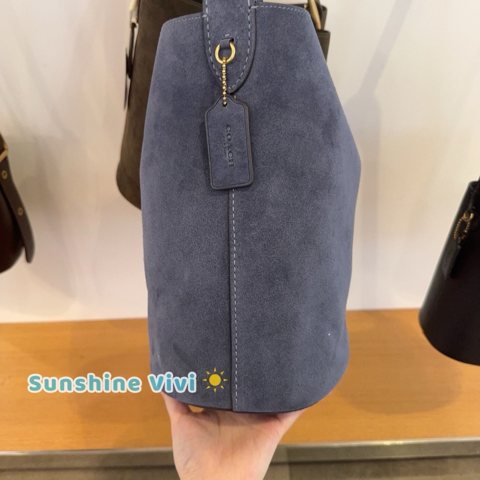 Coach NWT Coach Bleecker Bucket Bag CCC24 suede Brass/Light Denim Size ONE SIZE - 3 Thumbnail