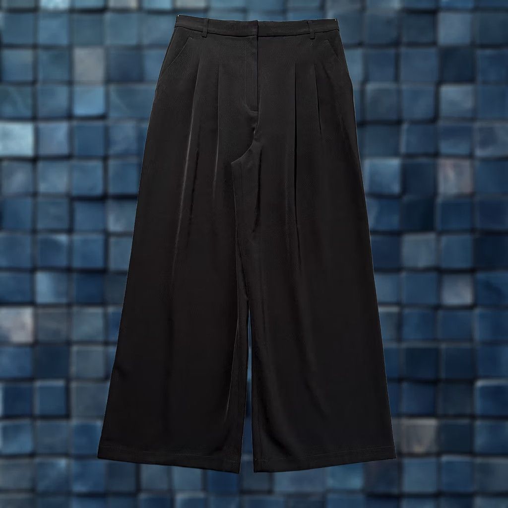 H&M H&M Black Wide-Leg Pants Womens 8 Dress Pants Polyester Front Pleated Zipper Pockets Slim Fit Adult womens Size 28" / US 6 / IT 42 - 1 Thumbnail