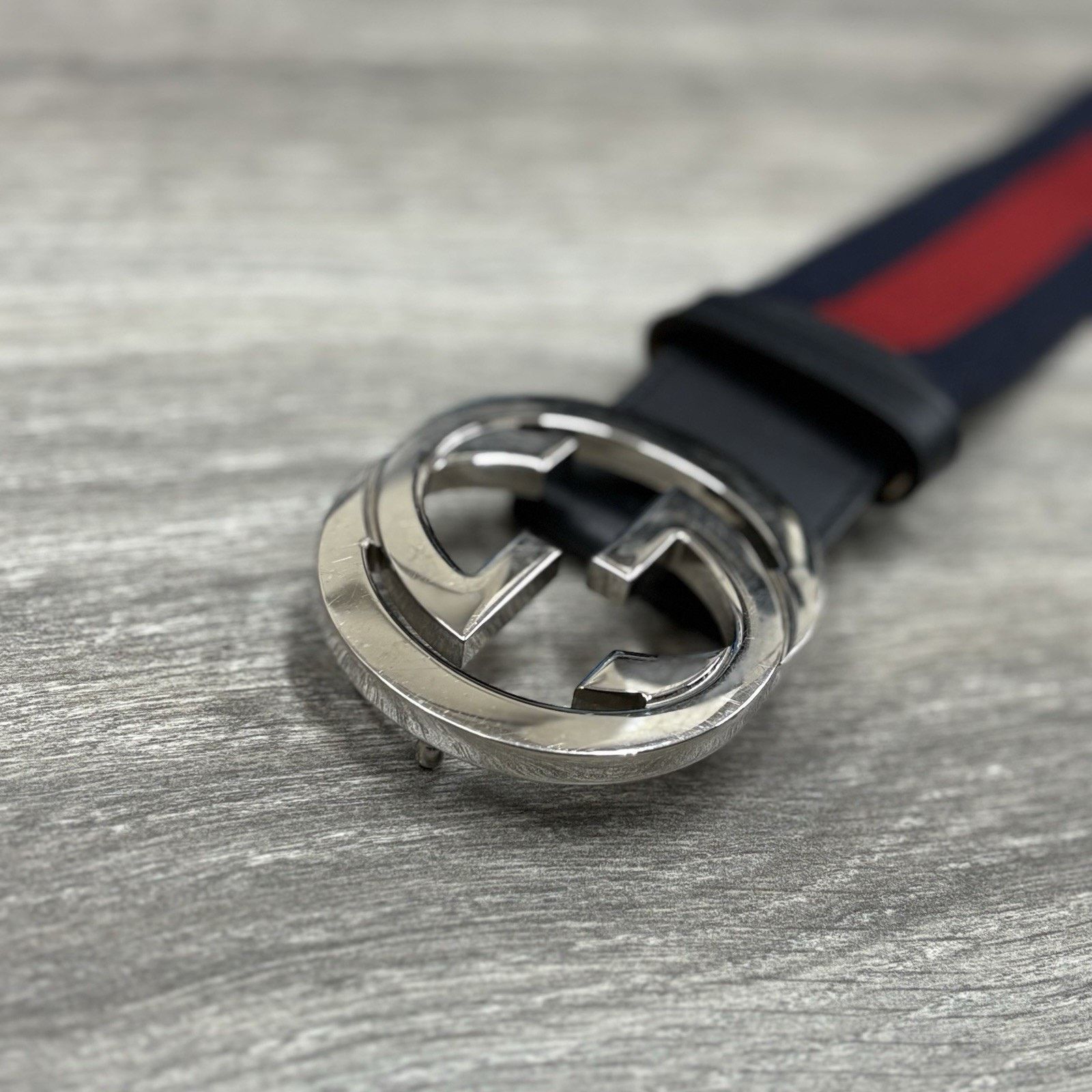Gucci 85/34 Gucci GG Buckle Web Belt ' Blue Red ' Size 34 - 2 Thumbnail