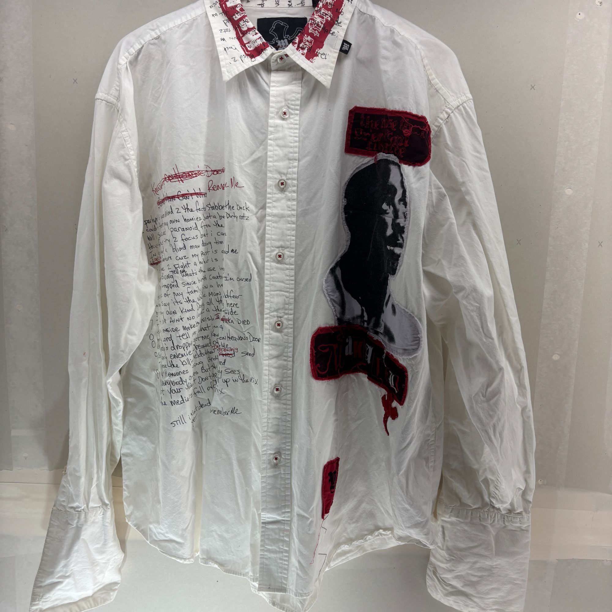Makaveli TUPAC / MAKAVELI BRAND Vtg REMEMBER ME LYRICS French Cuff XL Size US XXL / EU 58 / 5 - 1 Thumbnail