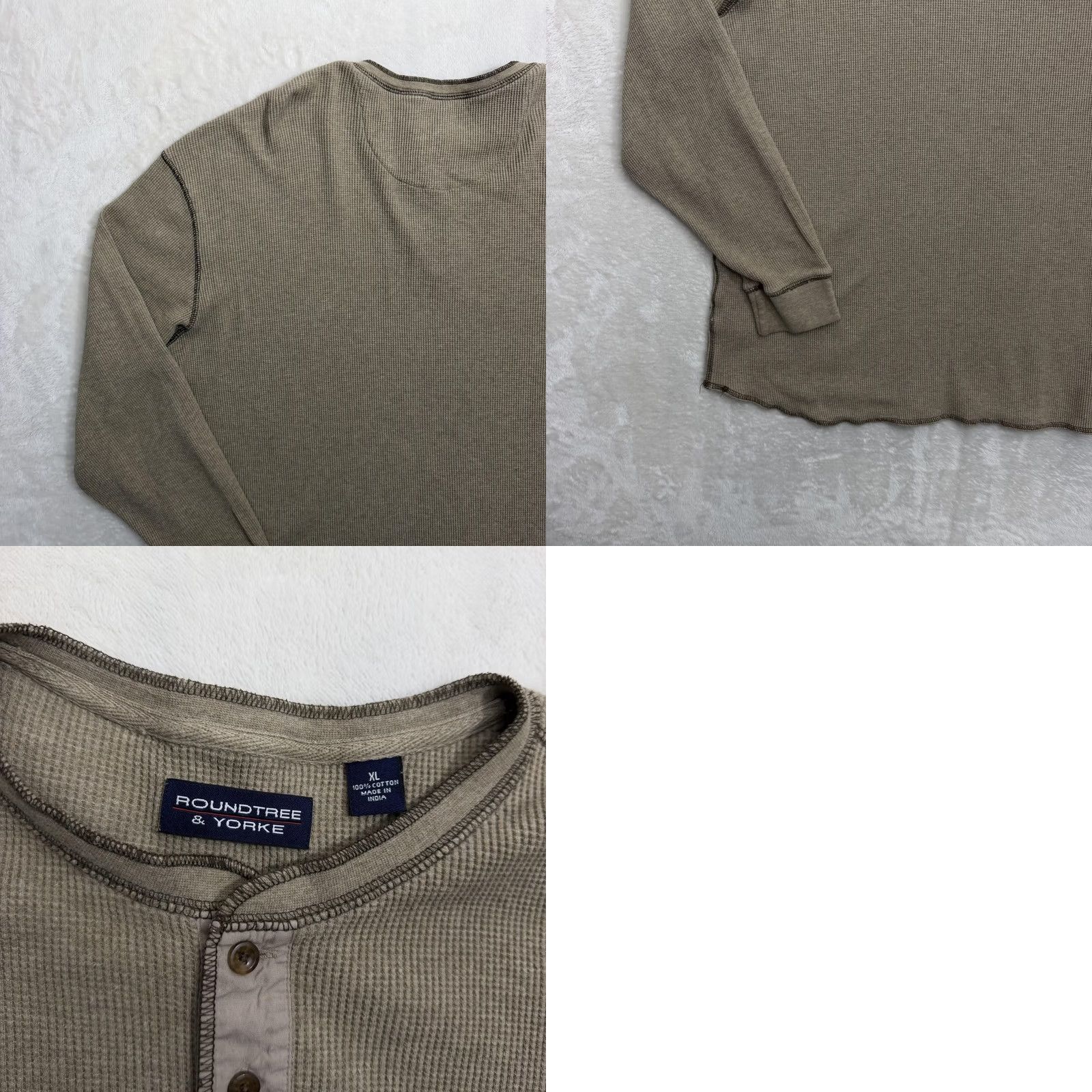 Roundtree & Yorke VINTAGE-roundtree yorke henley shirt mens XL beige thermal knit 100% cotton long sleeve pullover button casual winter shirts Mens Size US XL / EU 56 / 4 - 9 Thumbnail