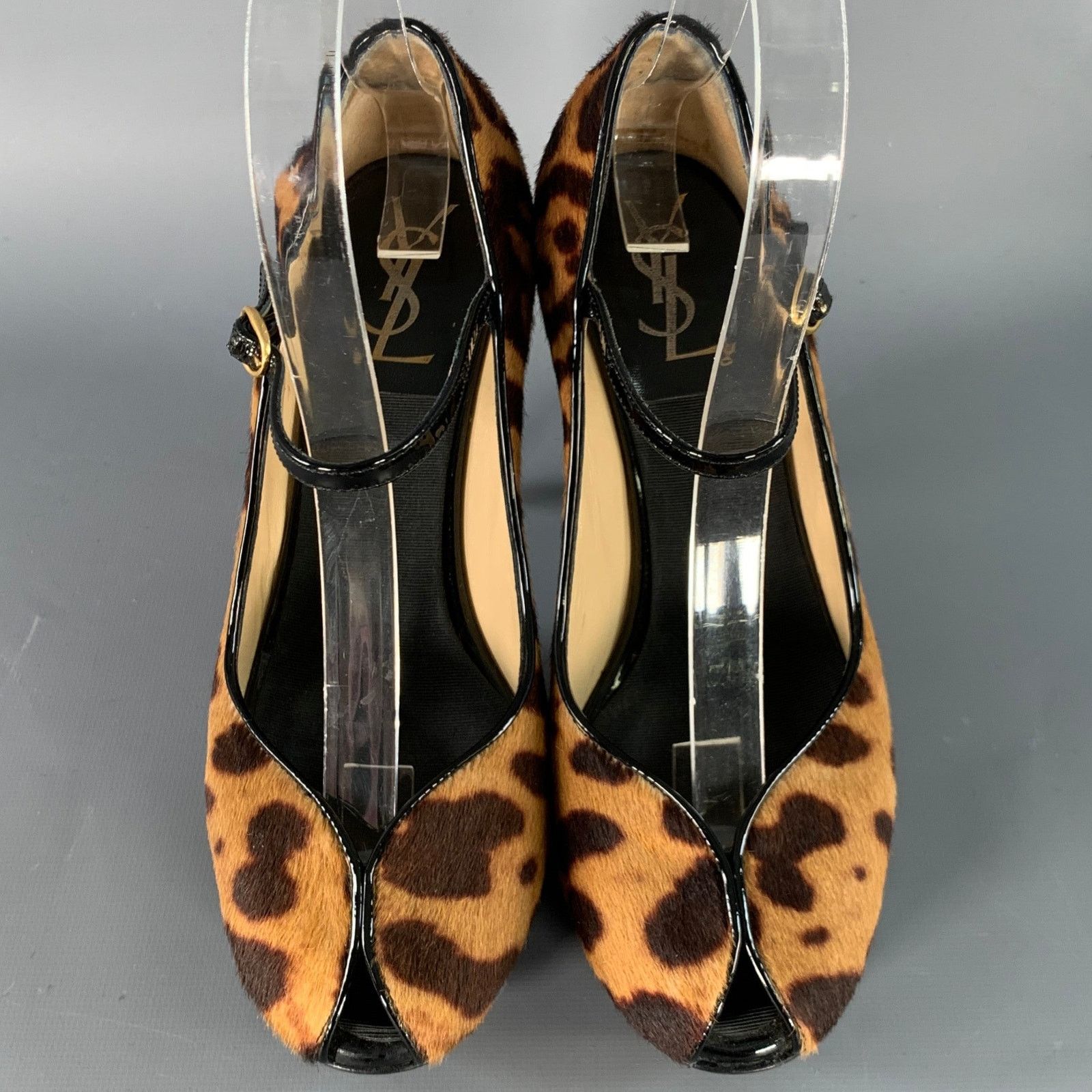 Yves Saint Laurent Tribute Brown Black Calf Hair Animal Print Platform Sandals Size US 6 / IT 36 - 4 Thumbnail