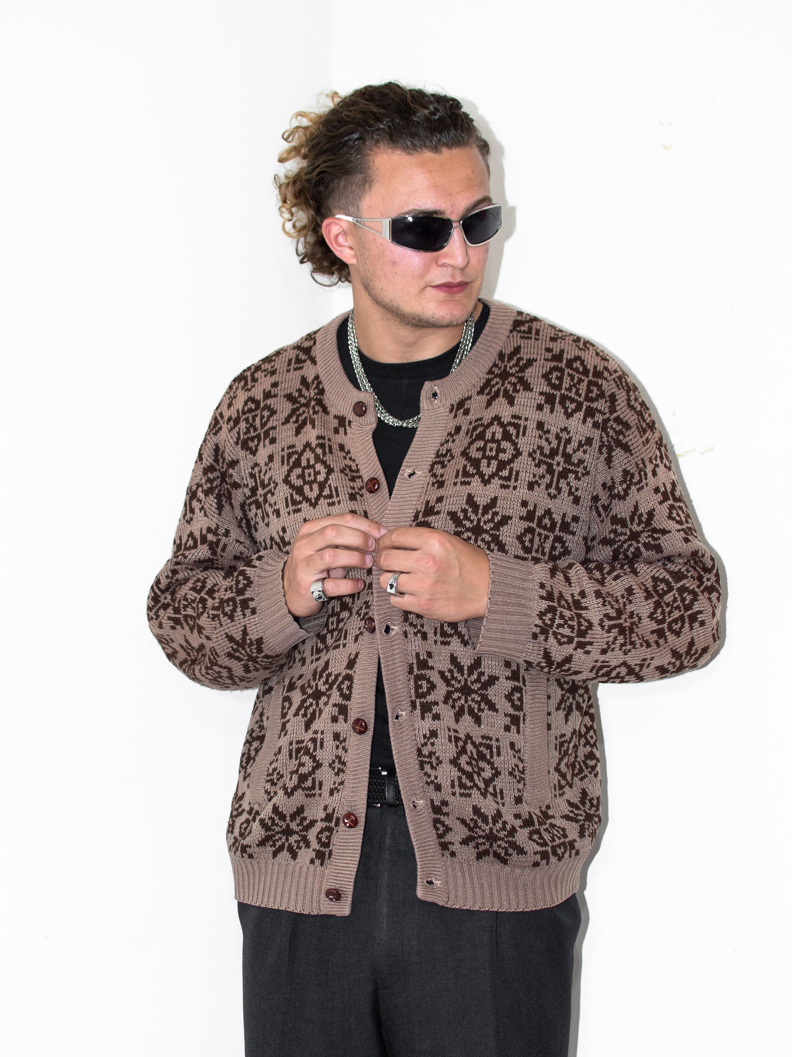Vintage Vintage 90s Geometric Pattern Button Down Brown Cardigan Size US XL / EU 56 / 4 - 5 Thumbnail