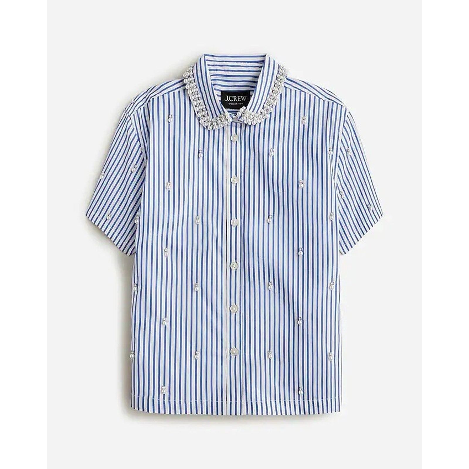 J.Crew J Crew Collection Cropped Short Sleeve Blue Striped Pearl 6 Size M / US 6-8 / IT 42-44 - 1 Thumbnail