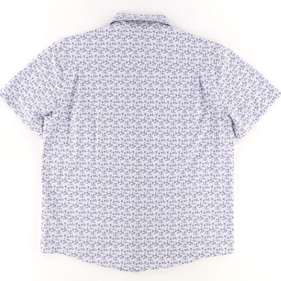 Vintage Huk Shirt White Men's XL Offshore Fishing Camp Stretch Cotton Blend All Over Print Button Down Shirt Regular Fit Size US XL / EU 56 / 4 - 4 Thumbnail