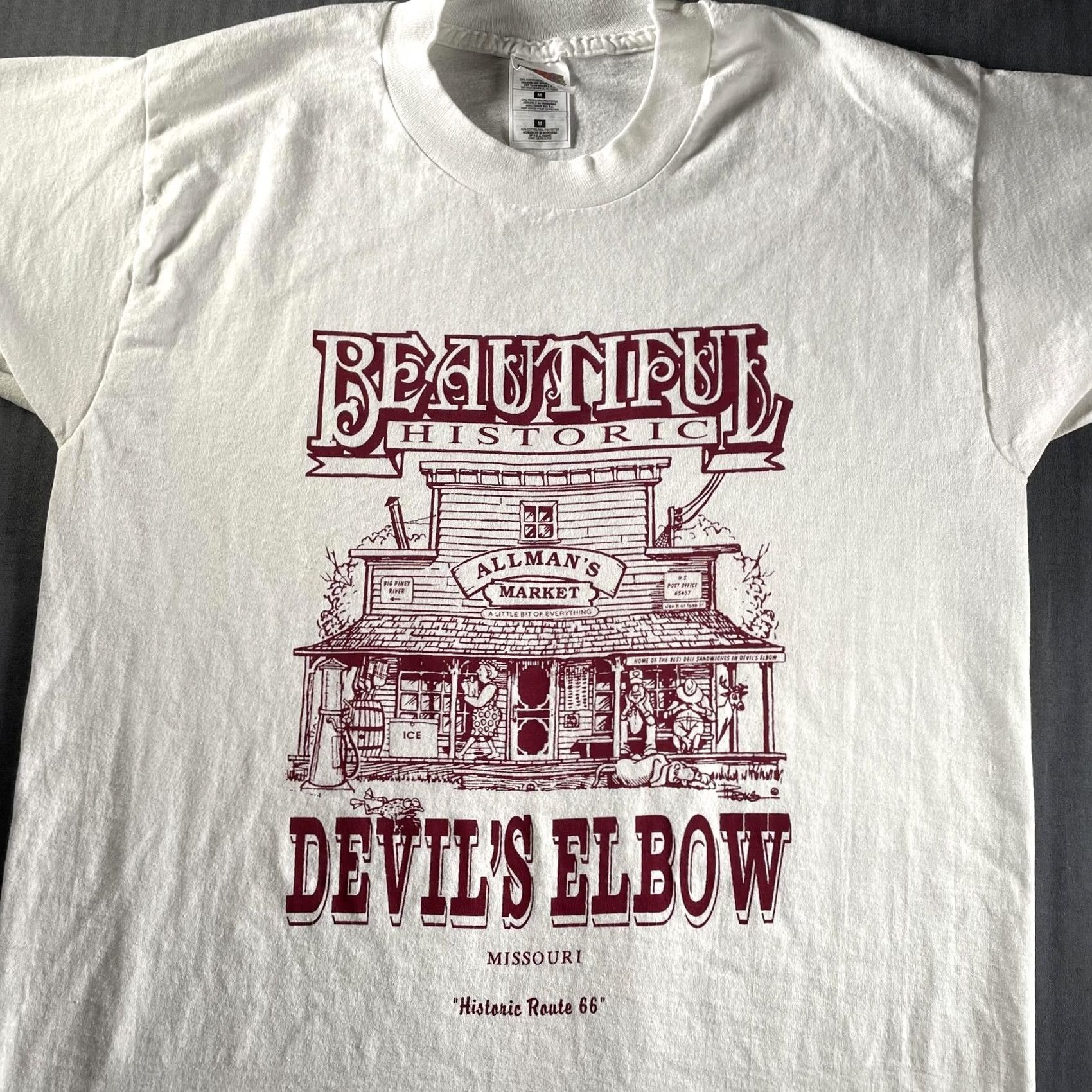 Fruit Of The Loom VINTAGE Devil's Elbow Route 66 Shirt Mens Medium White Missouri Fruit of the Loom Tee Size US M / EU 48-50 / 2 - 2 Thumbnail