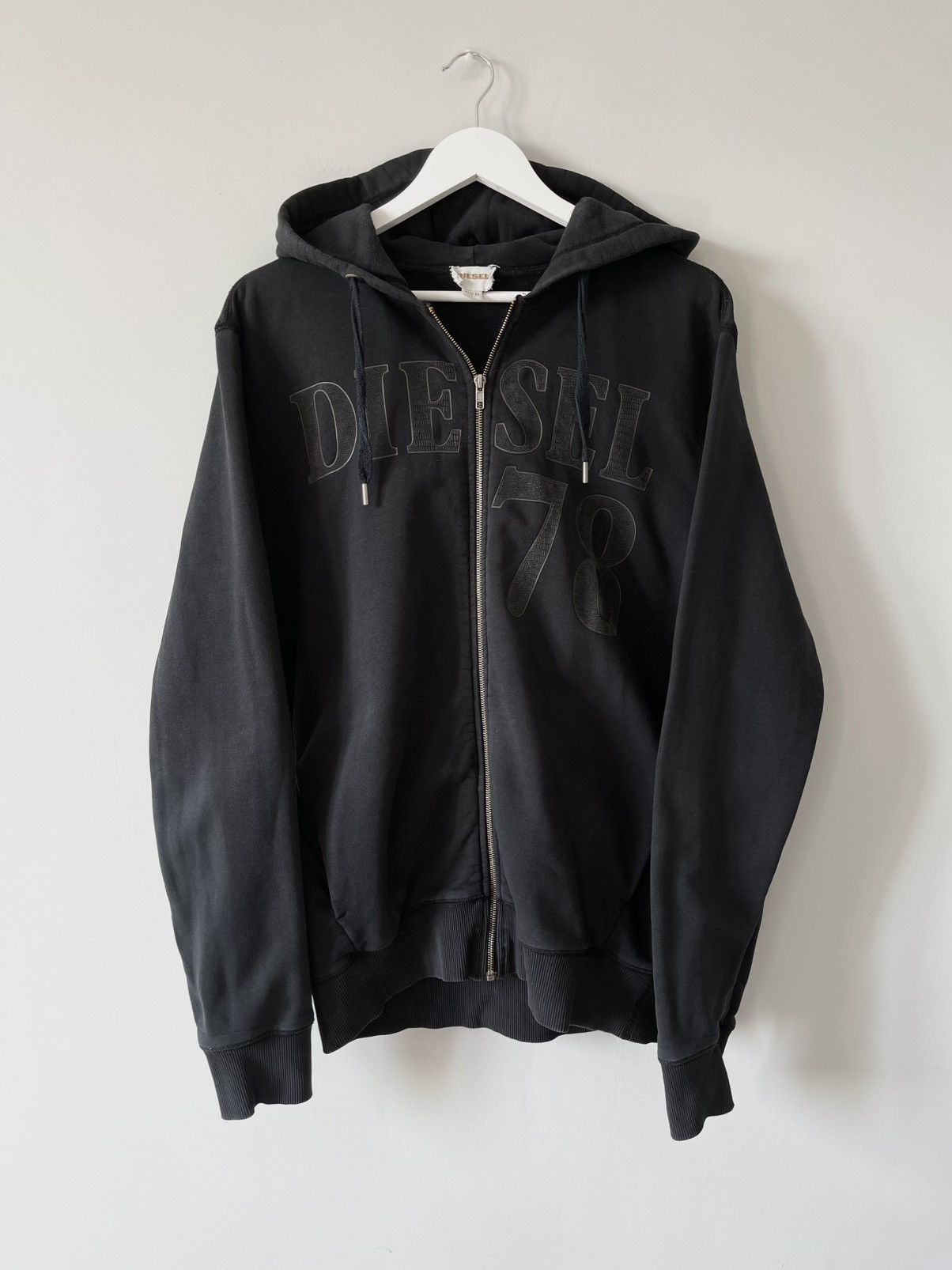 Diesel Vintage DIESEL 78 Big Logo Washed Y2k Punk Zip Up Hoodie Size US XL / EU 56 / 4 - 1 Thumbnail