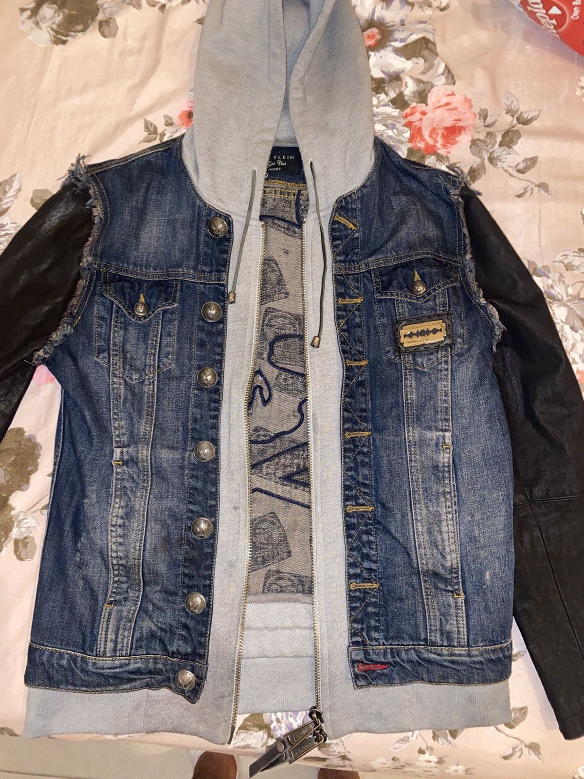 Philipp Plein Philipp Plein hooded denim jacket with leather sleeves. Size US M / EU 48-50 / 2 - 1 Thumbnail