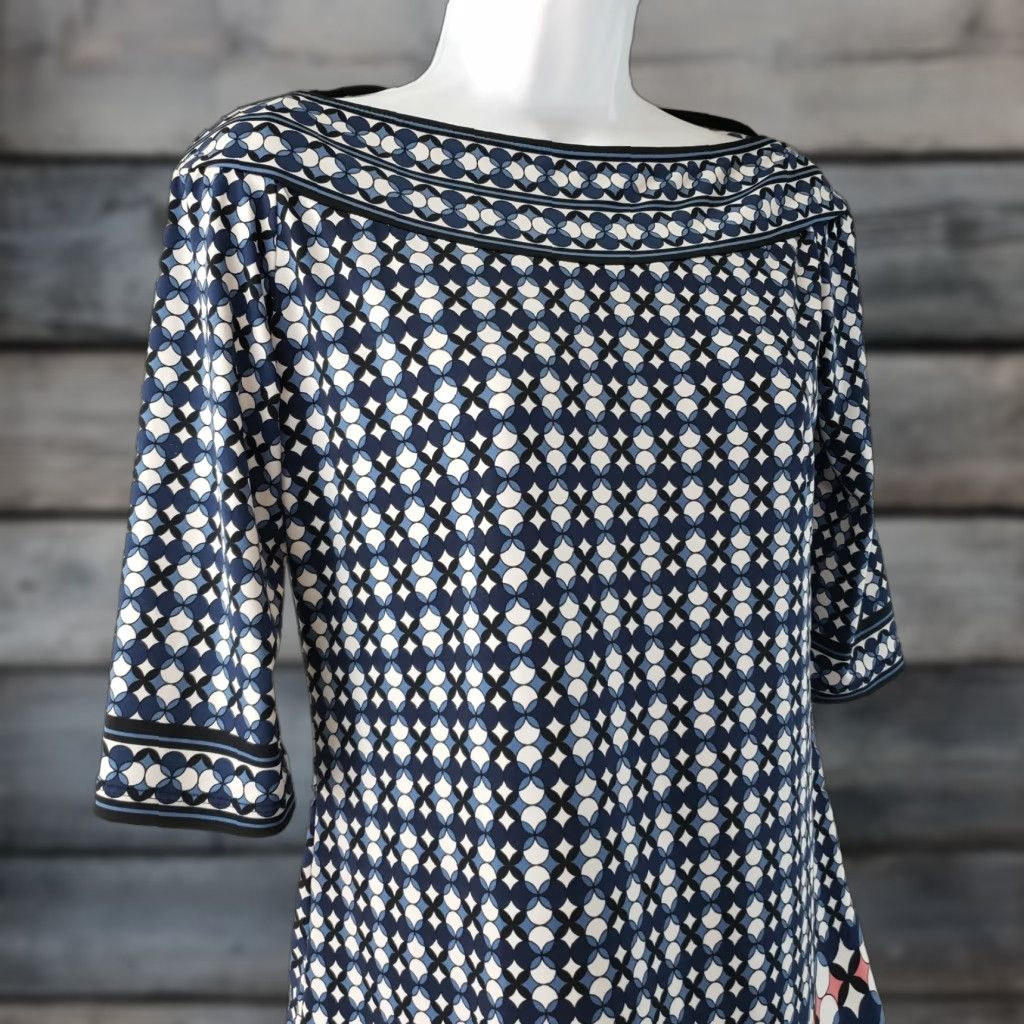 Vintage Max Studio Womens Blouse Sz S Blue Pink Printed Boat Neck Half Sleeves Size S / US 4 / IT 40 - 1 Thumbnail