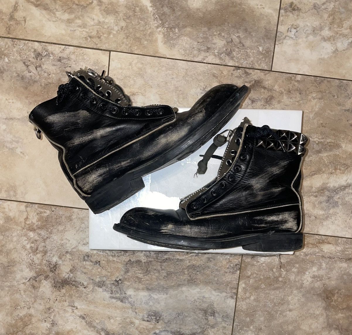 image of Undercover Ss06 “T” Zip Studded Boots in Black, Men's (Size 10.5)
