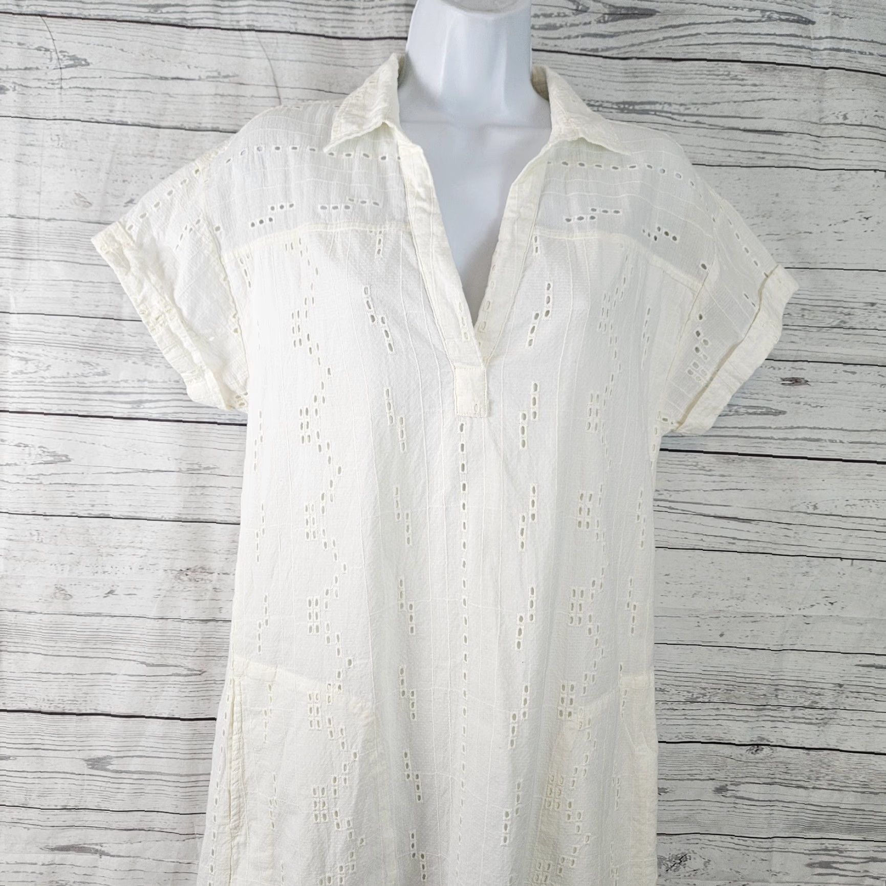 Prana Prana Ladyland Eyelet Dress Womens Sz Small Cream Organic Cotton Short Sleeve Size 28" / US 6 / IT 42 - 2 Thumbnail