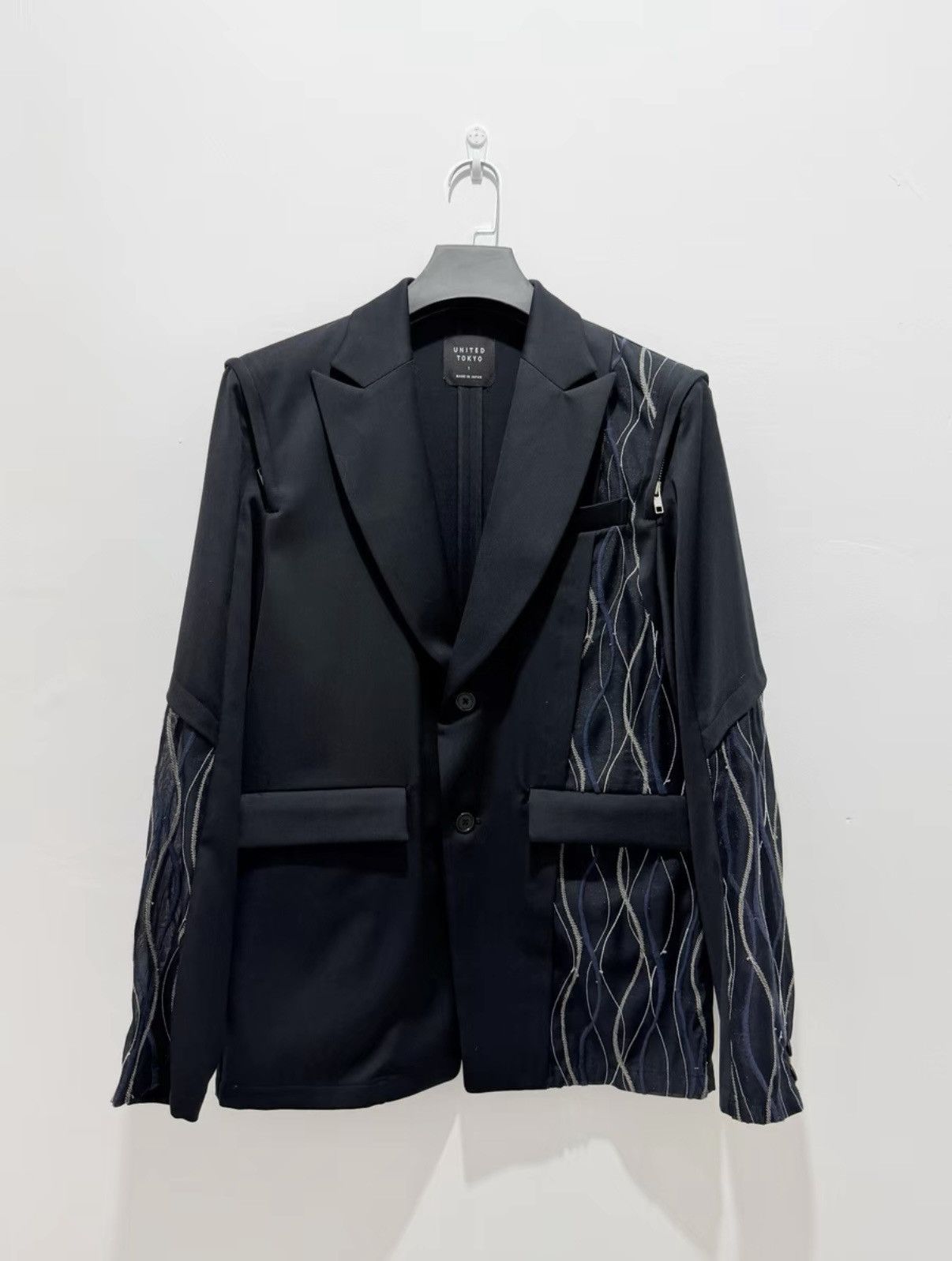 Japanese Brand 【UNITED TOKYO】Japanese-Made Black Patchwork Blazer Size 46L - 1 Thumbnail