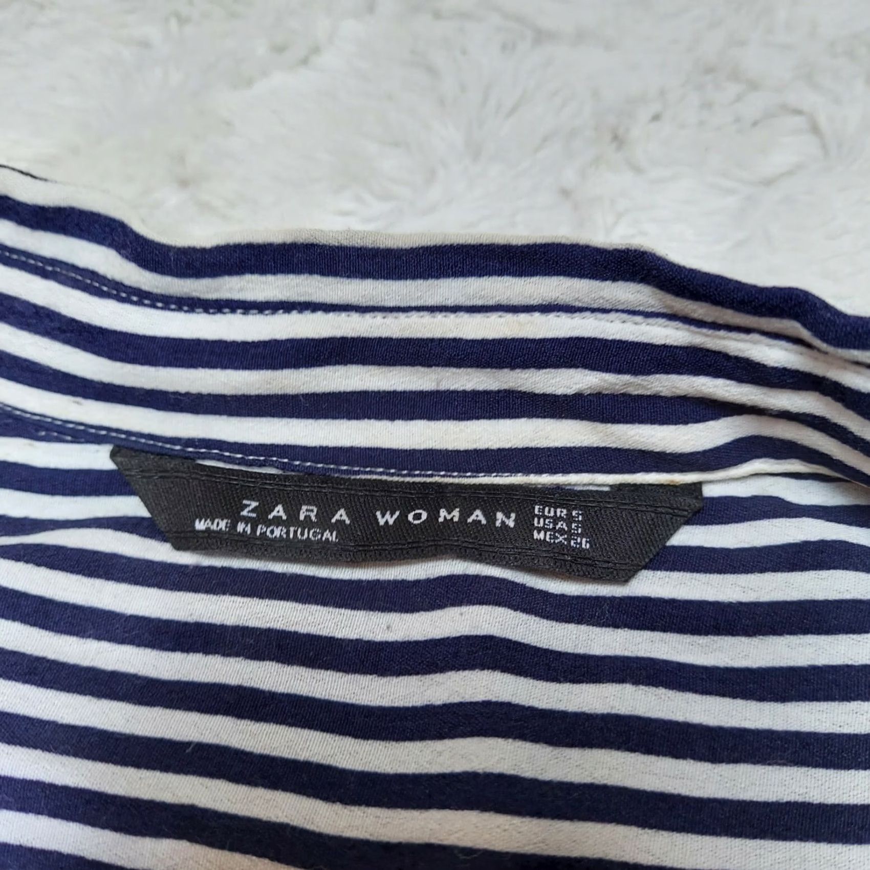 Zara Zara Woman Long Sleeve Button-Down Collared Top Size 5 Blue White Striped Size S / US 4 / IT 40 - 3 Thumbnail