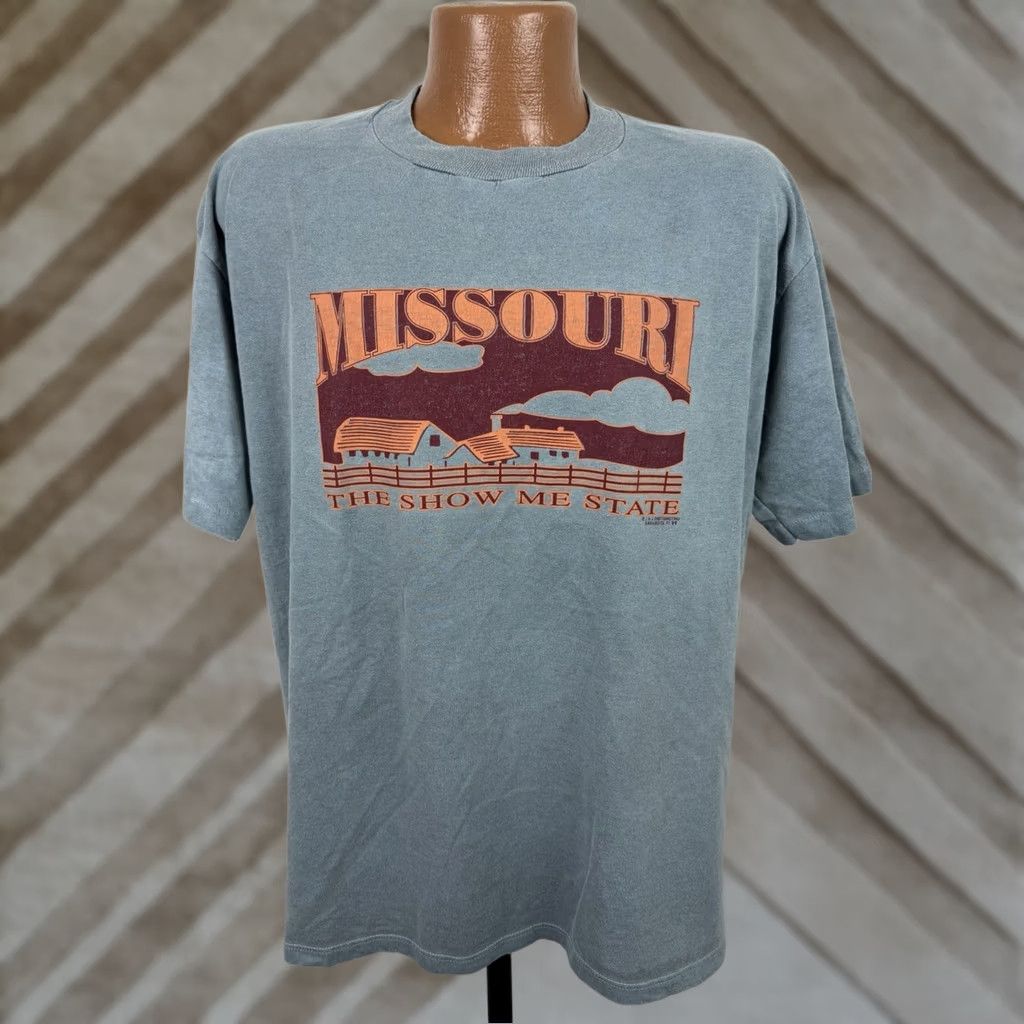 Jerzees VINTAGE Missouri Shirt Mens XL 90s Slate Gray T-shirt Souvenir JERZEES Size US XL / EU 56 / 4 - 1 Thumbnail