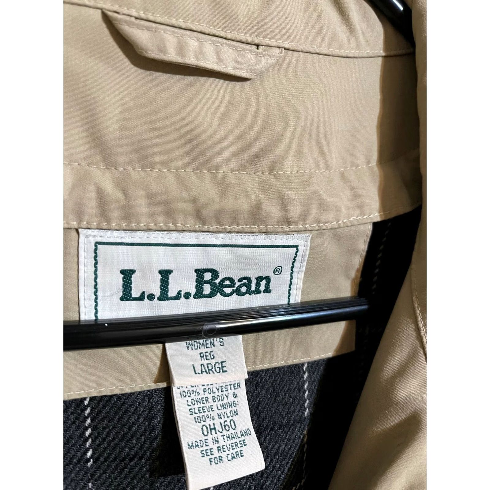 Vintage L.L. Bean Women's Large L Beige Rain Trench Jacket Coat Button Zip Full Length Wool Liner Casual Solid Polyester Knit Fall Spring Winter Size L / US 10 / IT 46 - 4 Thumbnail