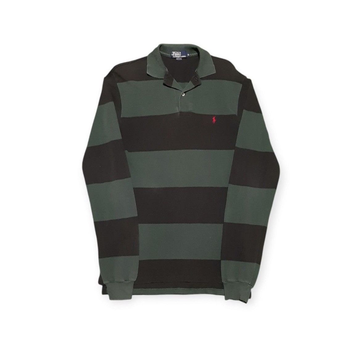 Polo Ralph Lauren × Vintage Polo Ralph Lauren Striped Army/Black Rugby Polos Size US S / EU 44-46 / 1 - 1 Thumbnail