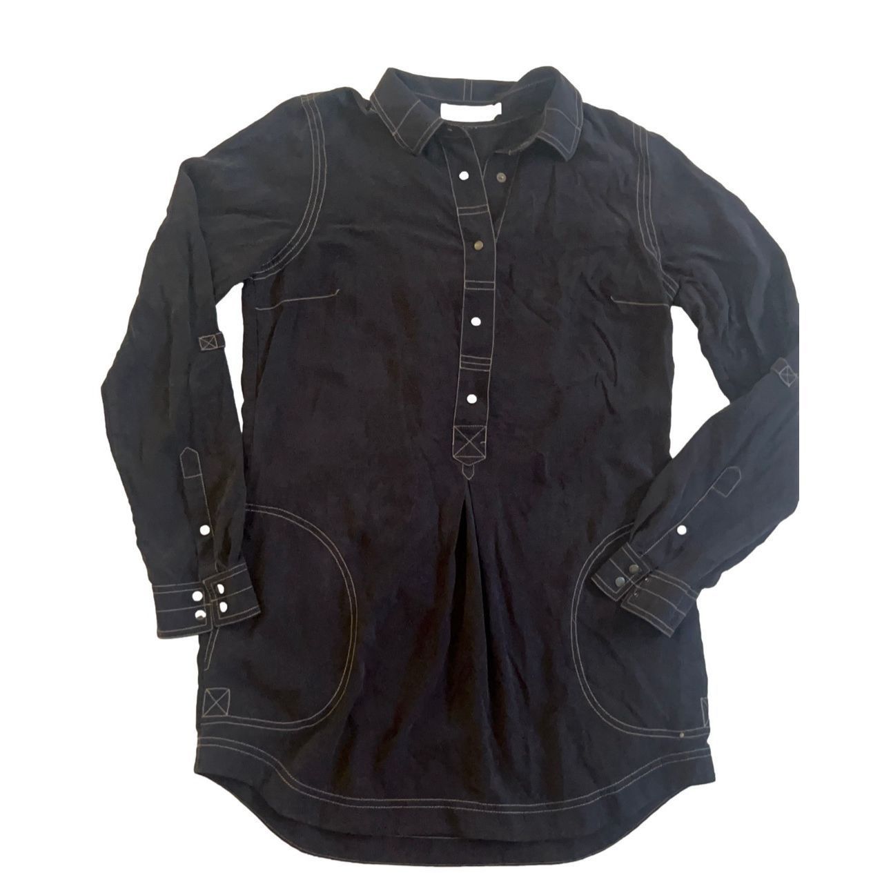 SikSilk Go Silk Long Sleeve Tunic Popover Blouse Gray Snap Closure Pockets Size S Size S / US 4 / IT 40 - 1 Thumbnail