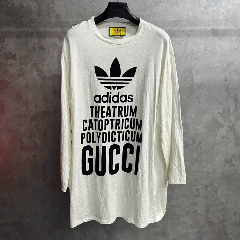 Gucci Gucci Adidas white printed pattern logo round neck long sle Size US L / EU 52-54 / 3 - 1 Thumbnail