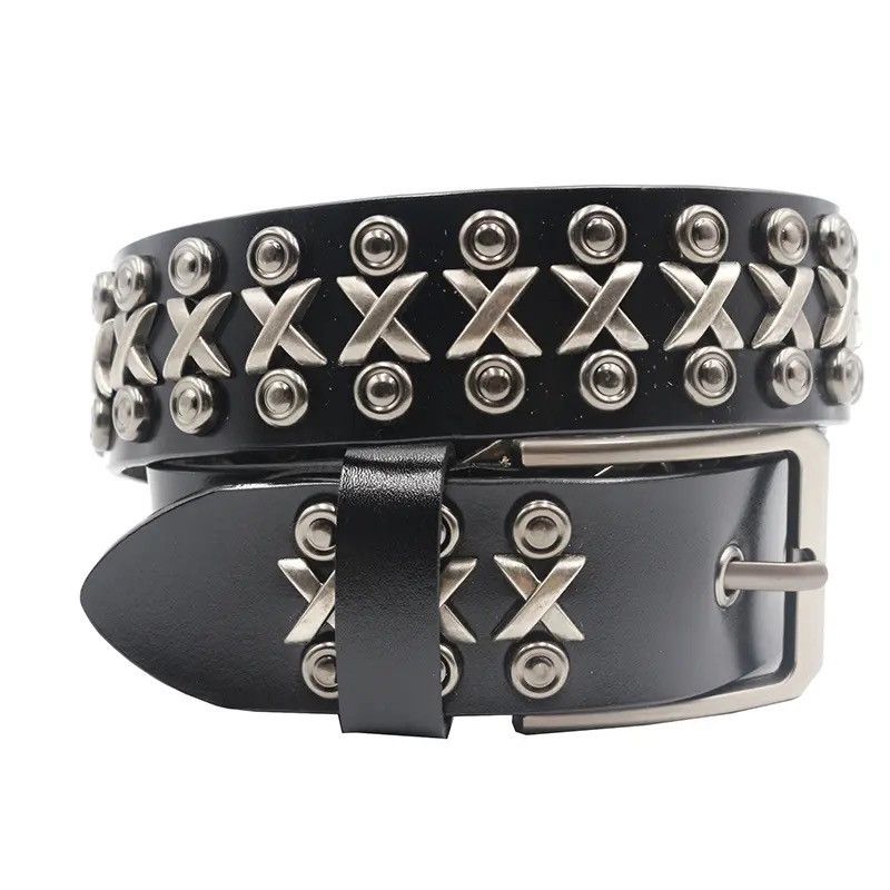 Vintage NEW Metal Rivet Cowboy Belt Genuine Leather Cowskin Men Belt Size ONE SIZE - 1 Thumbnail