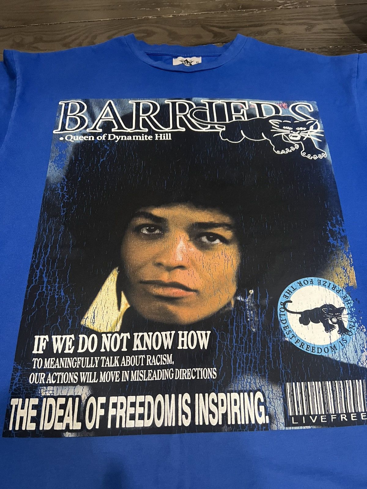 image of Barriers Angela Davis ‘Queen Of Dynamite Hill’ Tee in Blue, Men's (Size XL)