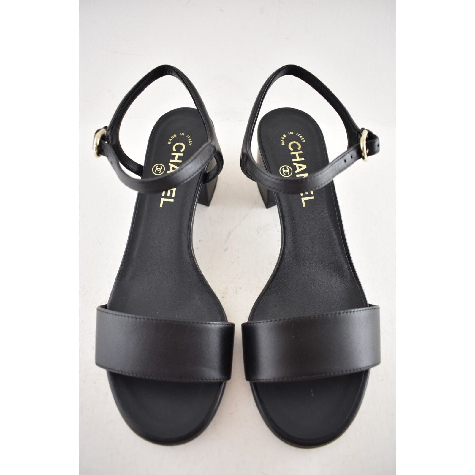 Chanel Chanel 24C Black Lambskin Leather Gold Logo Ankle Strap Size US 8 / IT 38 - 8 Thumbnail
