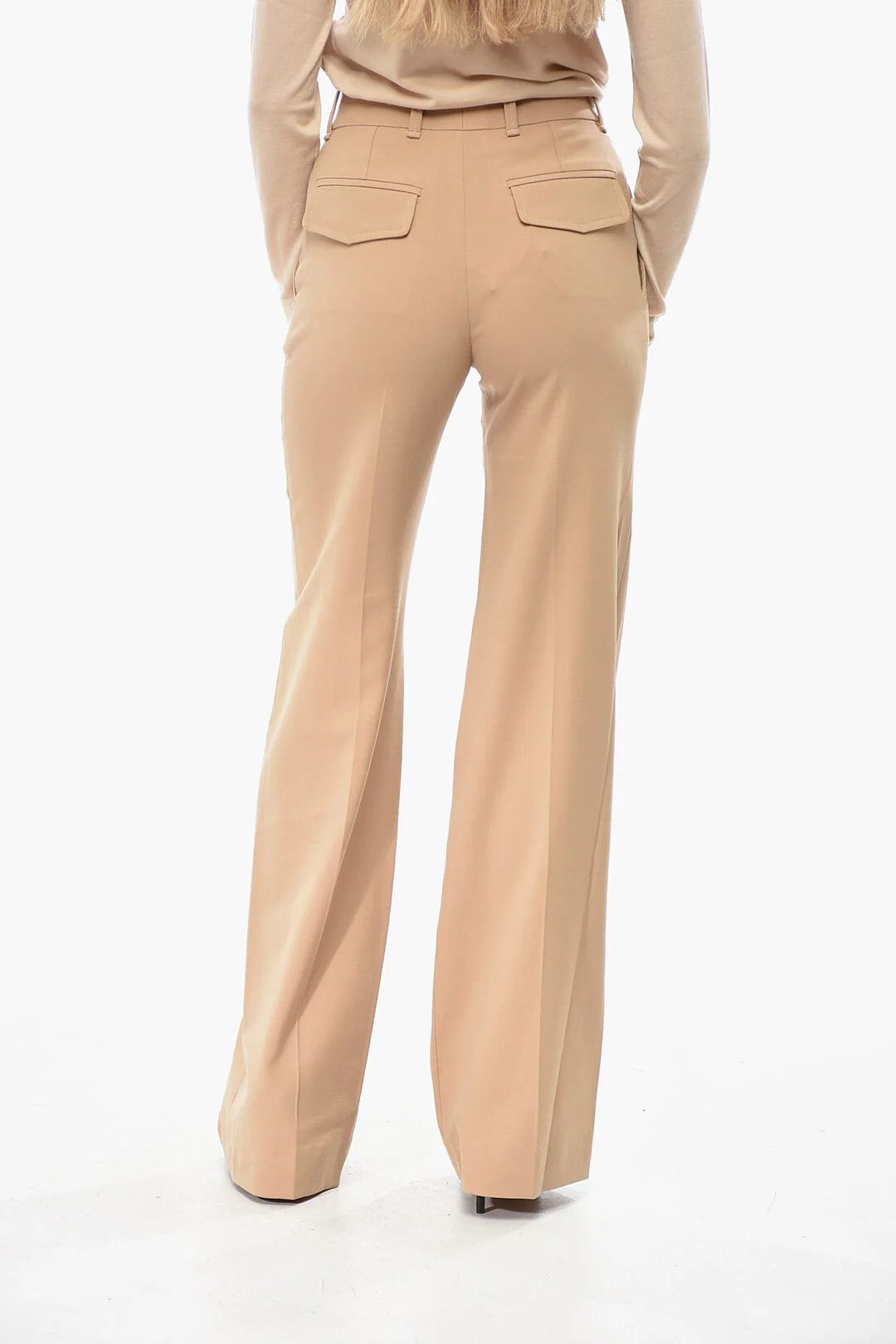 Chloe og1mm0426 Wool-Blend Palazzo Pant in Beige Size 30" / US 8 / IT 44 - 2 Thumbnail